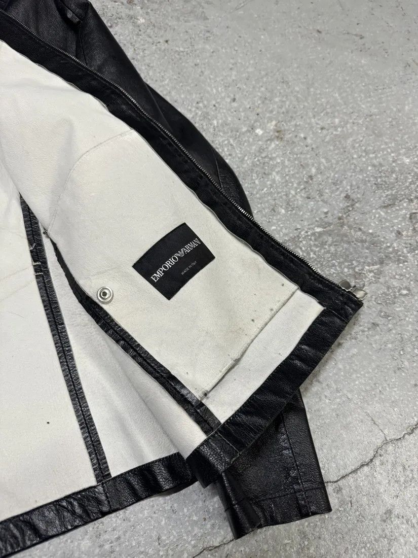 Emporio Armani × Vintage SS2014 Emporio Armani Geometrical Black Leather Jacket Size US S / EU 44-46 / 1 - 11 Thumbnail