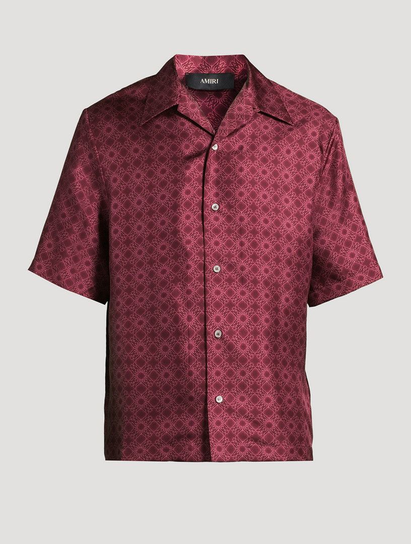 Amiri os11x1225 MA Quad Silk Bowling Shirt in Wine Size US XL / EU 56 / 4 - 1 Thumbnail