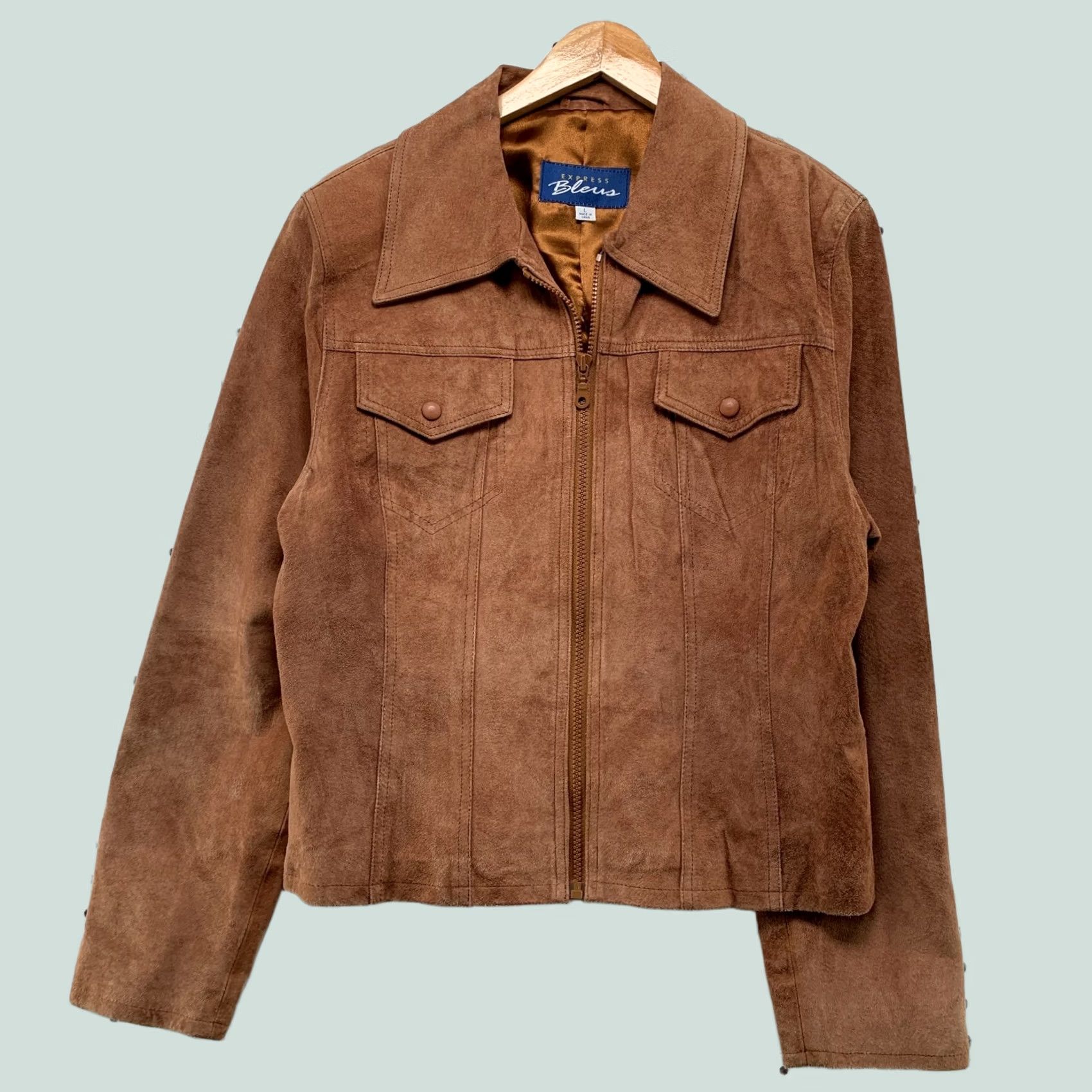 Express VINTAGE Express Blues Suede Jacket Womens Large Brown Western Cowboy Jacket Size L / US 10 / IT 46 - 1 Thumbnail