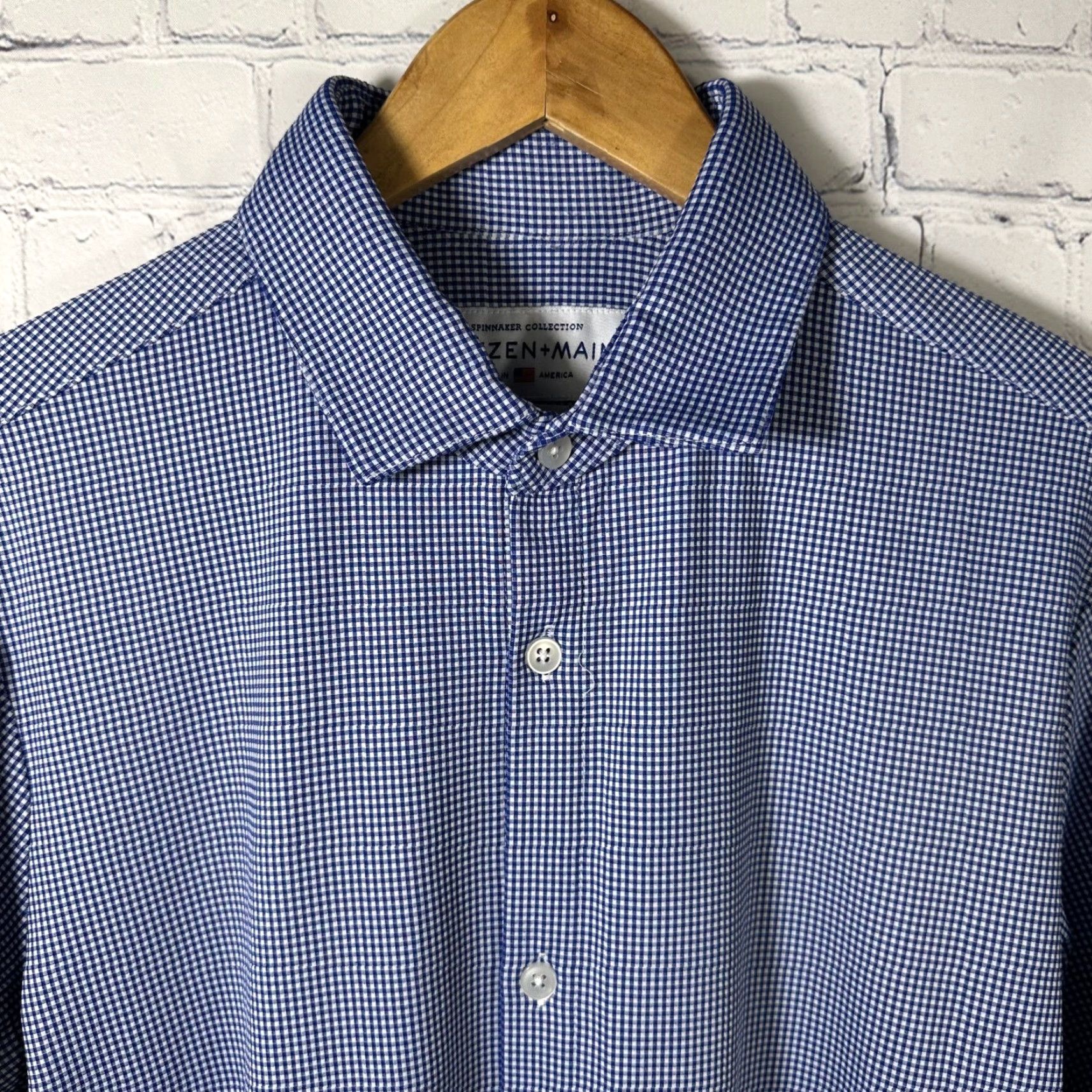Mizzen+Main Mizzen+Main Spinnaker Blue Gingham Dress Shirt Large Tall Trim Fit 20493 Size 42R - 2 Thumbnail