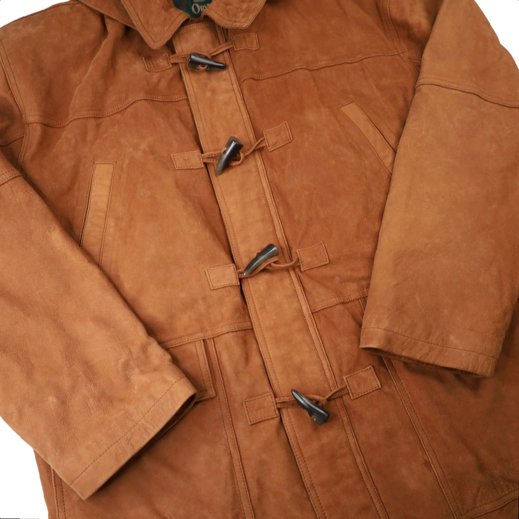 Orvis VINTAGE Orvis Nubuck Leather Toggle Duffle Coat Jacket Brown Large Men Overcoat Leather Size US L / EU 52-54 / 3 - 3 Thumbnail