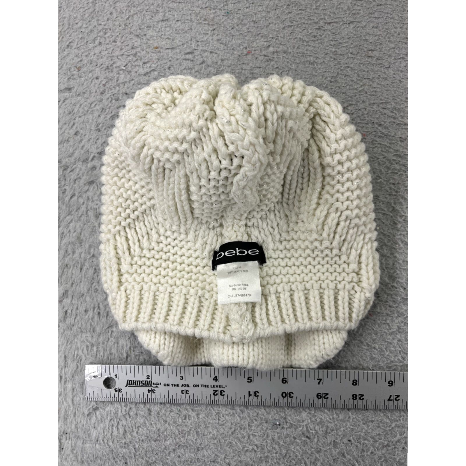 Bebe bebe Beanie Toque Womens One Size White Sparkly Knit Faux Fur Pom Ski Hat/Cap Accessories Rhinestone Logo Winter Urban 90s Mens Womens Size ONE SIZE - 6 Thumbnail