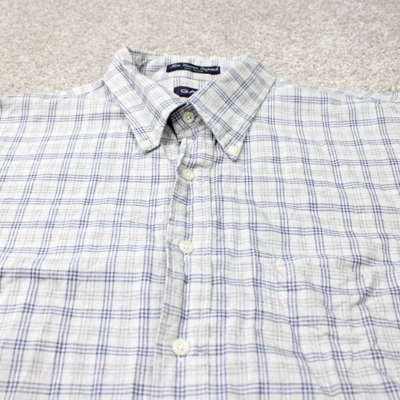 Gant GANT Shirt Mens XLT Gray/Blue New Haven Oxford 100% Cotton Long Sleeve Button Up Casual, Shirt, Plaid, 90s Theme Mens XLT Size US XL / EU 56 / 4 - 5 Thumbnail