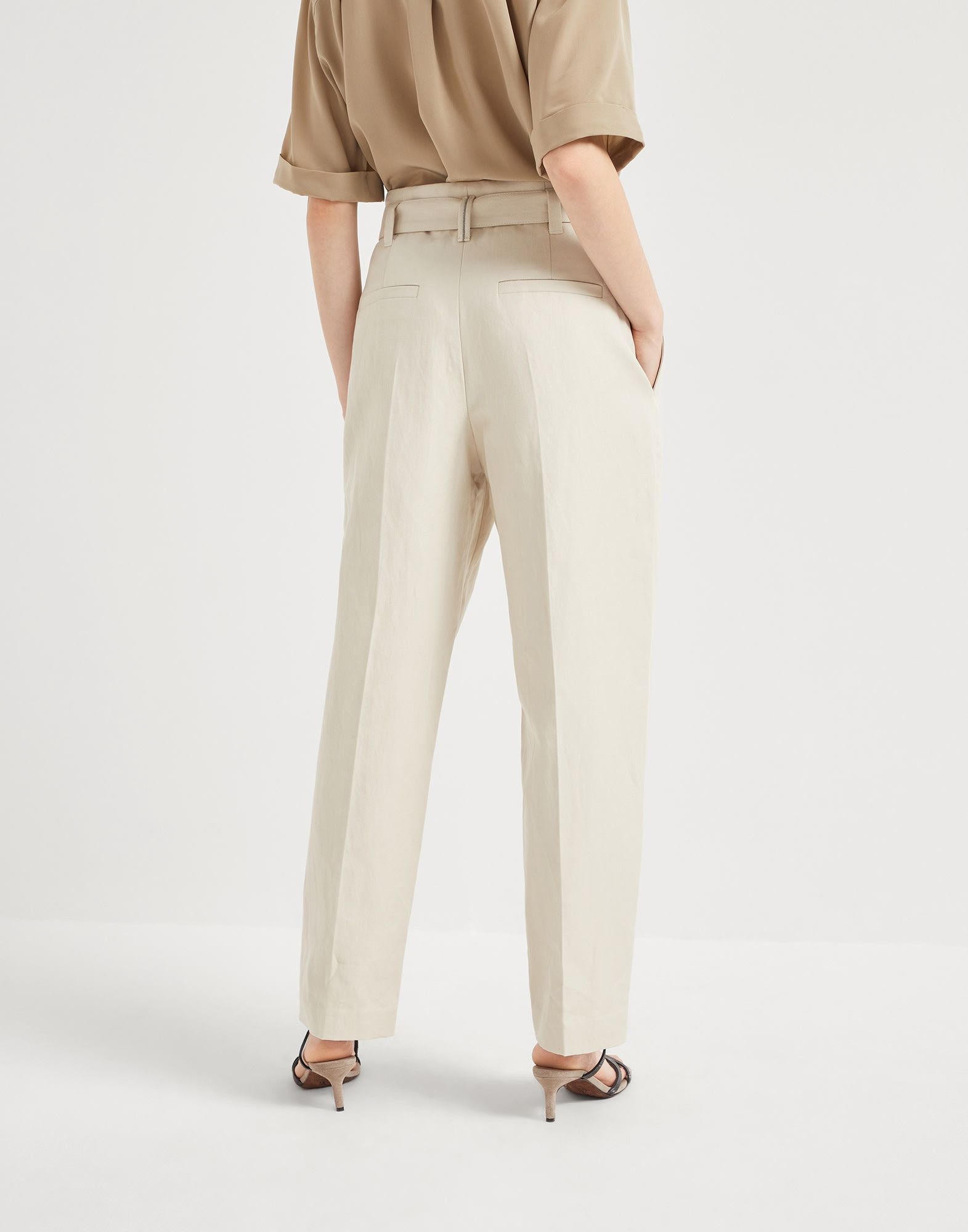 Brunello Cucinelli o1la1rc1a0326 Cotton and Linen Cigarette Trousers in Beige Size 25" / US 0 / IT 36 - 2 Thumbnail