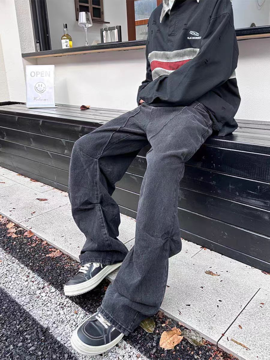 Street Hip Hop Raw Edge Design Micro Flare Jeans