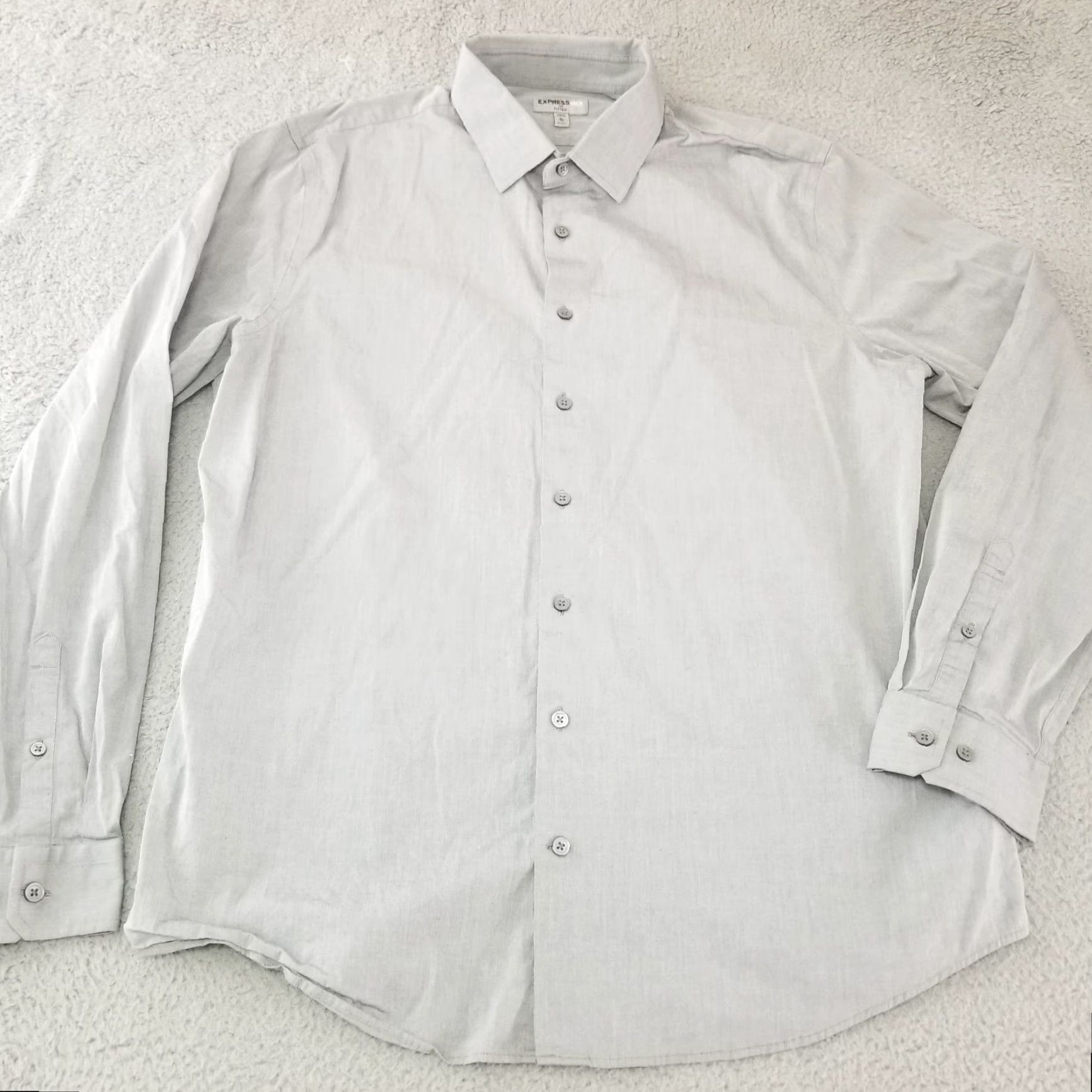 Express Express Shirt Mens XL Gray Button-Up Long Sleeve Collared Slim Fit Size US XL / EU 56 / 4 - 2 Thumbnail