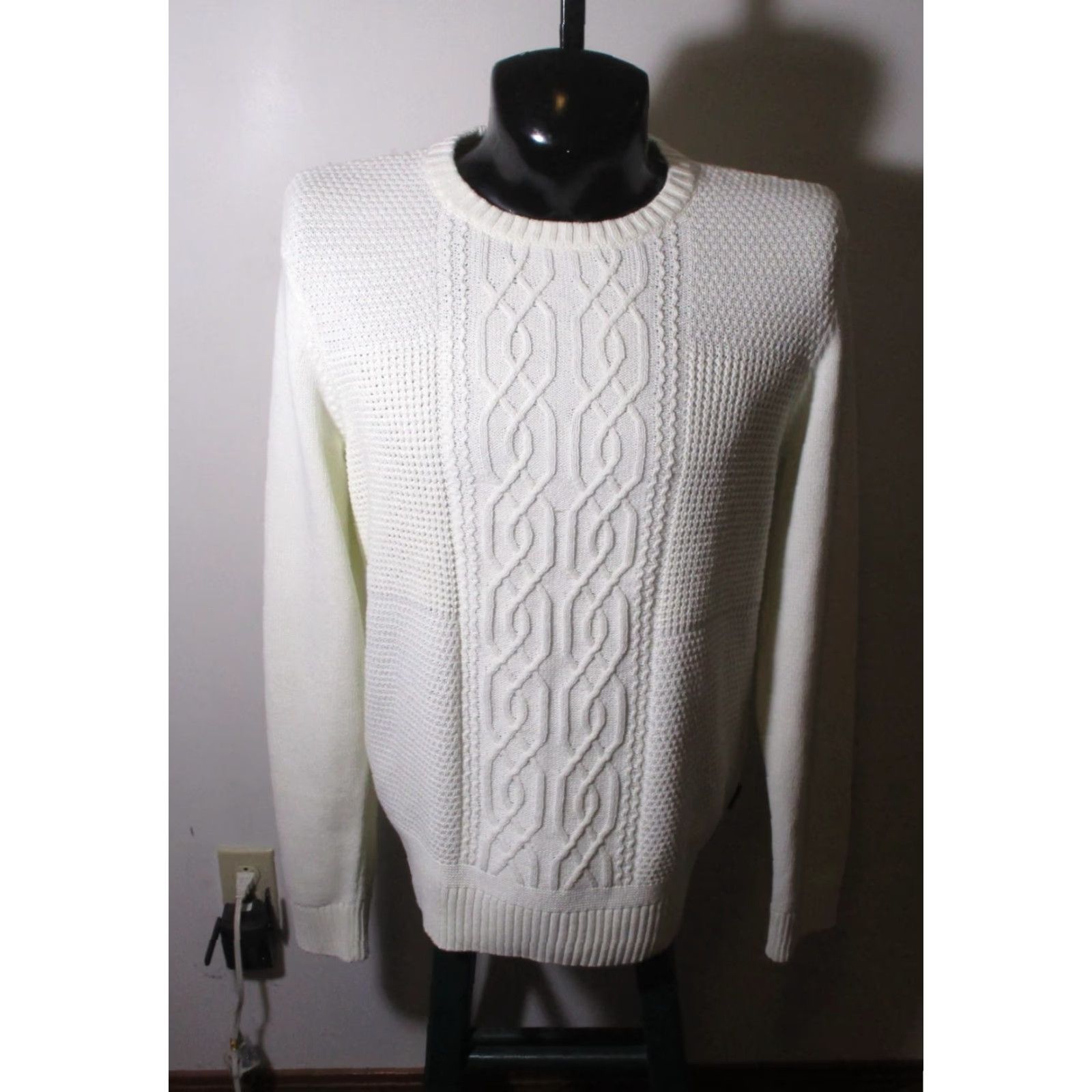 Ben Sherman BEN SHERMAN White Long Sleeve Semi Cable Knit Sweater Men's Size L NWOT Size US L / EU 52-54 / 3 - 2 Thumbnail