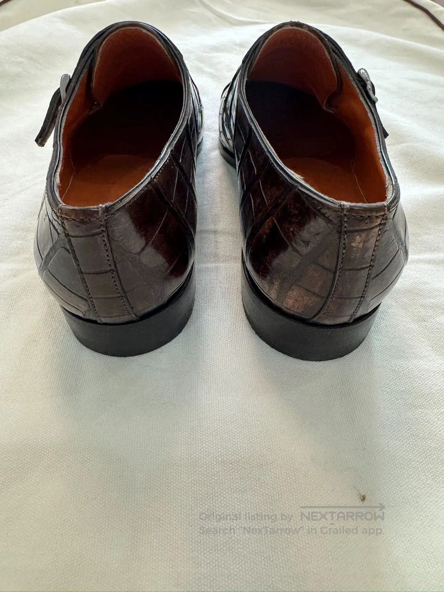 Santoni Brown Crocodile Texture Double Monk Strap Formal Shoes. Size US 6.5 / EU 39-40 - 5 Thumbnail