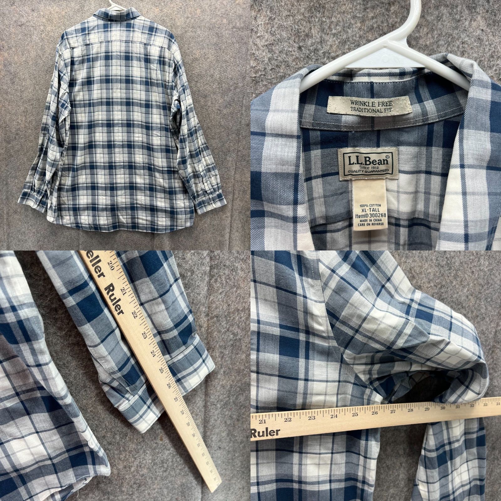 Vintage VINTAGE? No — LL Bean Shirt Men XL White Blue Traditional Tall Button Up Plaid Wrinkle Plaid Size US XL / EU 56 / 4 - 8 Thumbnail