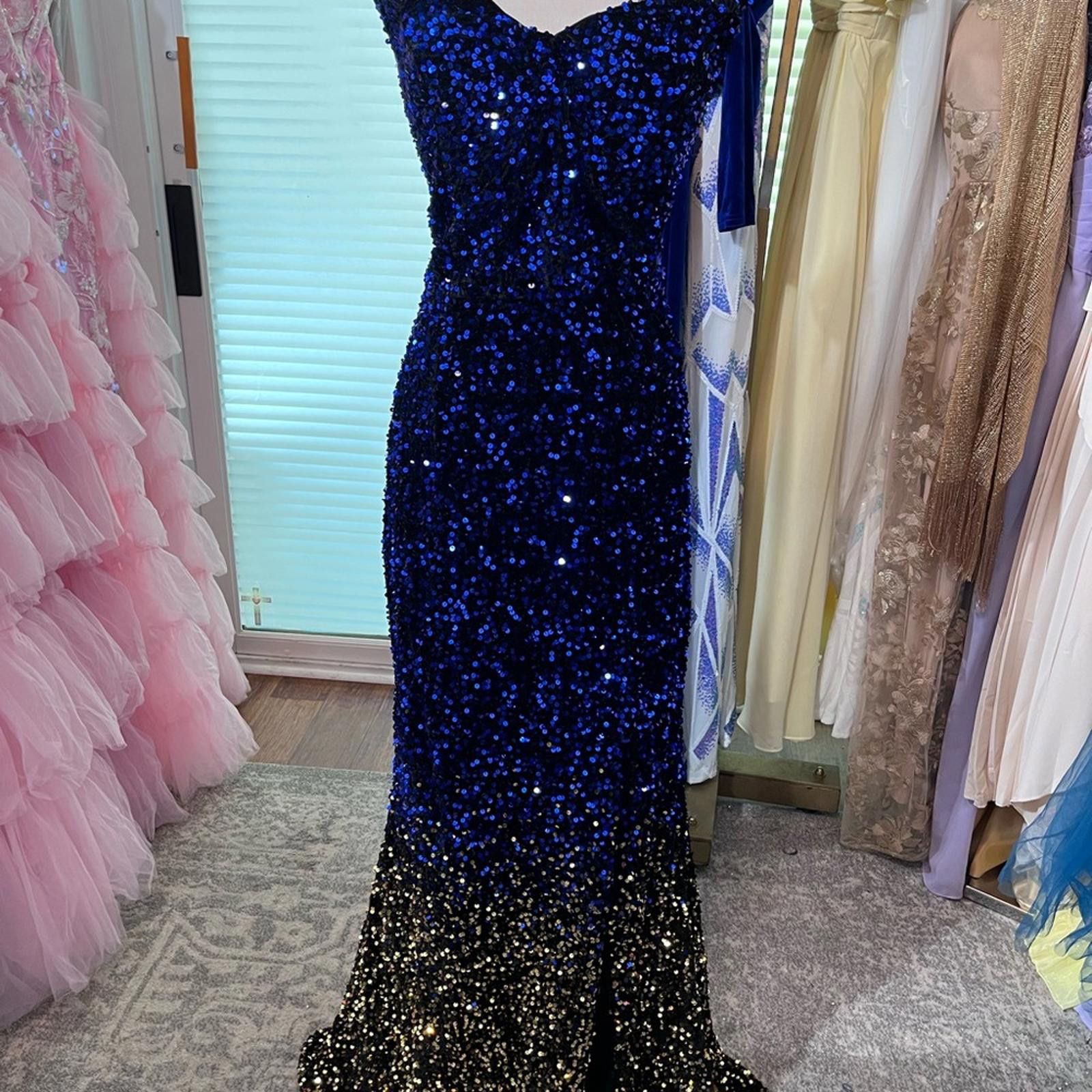 Other Elegant Blue and Gold Sequin Dress Size XL / US 12-14 / IT 48-50 - 2 Thumbnail