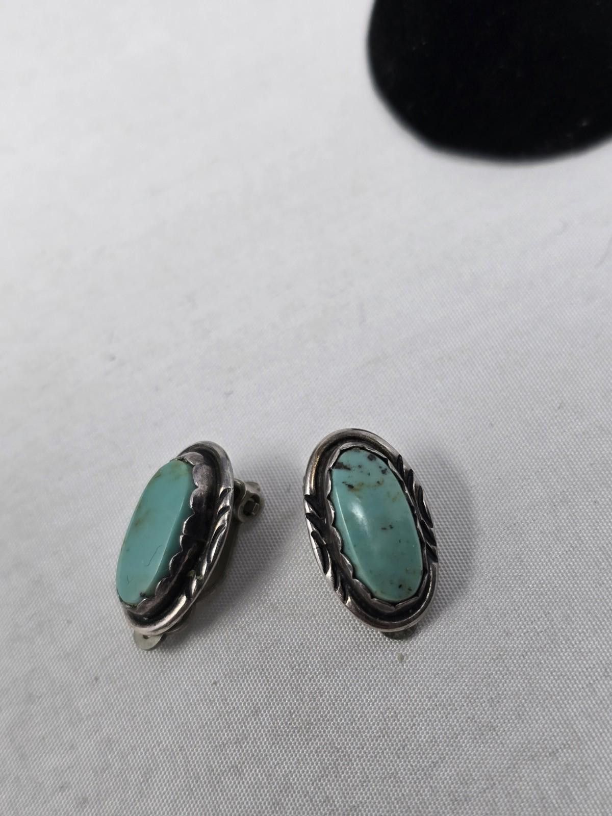 Other Native American Sterling Silver Turquoise Clip Earrings Size ONE SIZE - 3 Thumbnail