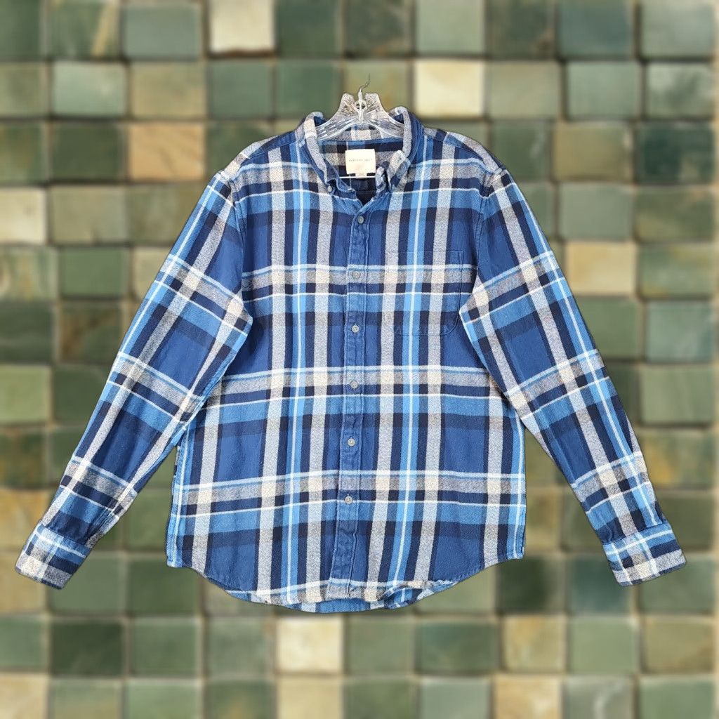 American Eagle Outfitters American Eagle Mens Blue Plaid Long Sleeve Button-Up Flannel Size L Size US L / EU 52-54 / 3 - 1 Thumbnail