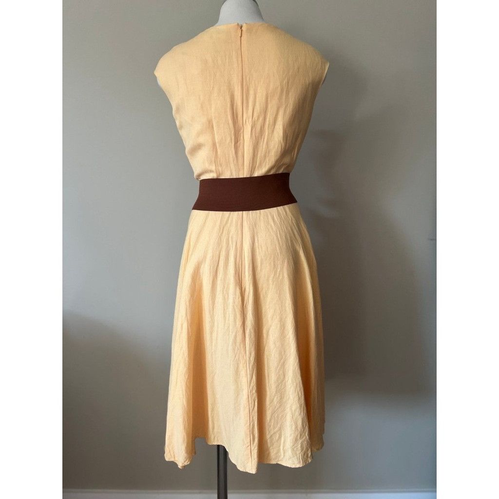Vintage 90s - Y2K Yellow Linen Spring Summer Dress - Liz Baker sz 8P Size M / US 6-8 / IT 42-44 - 6 Thumbnail