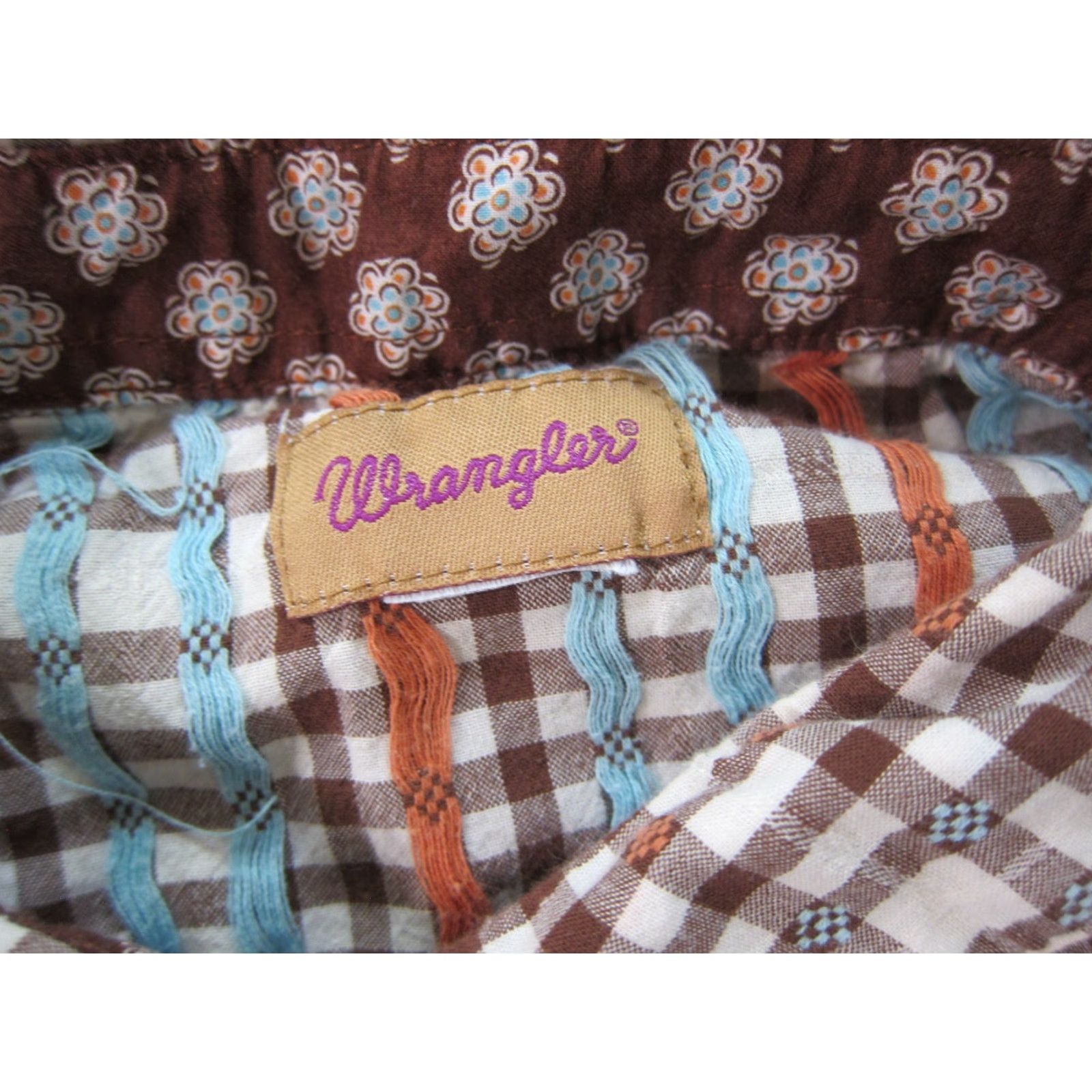 Wrangler Wrangler 100% Cotton Brown Blue Plaid Snap Button Long Sleeve Western Blouse L Women Shirt Western Size L / US 10 / IT 46 - 5 Thumbnail