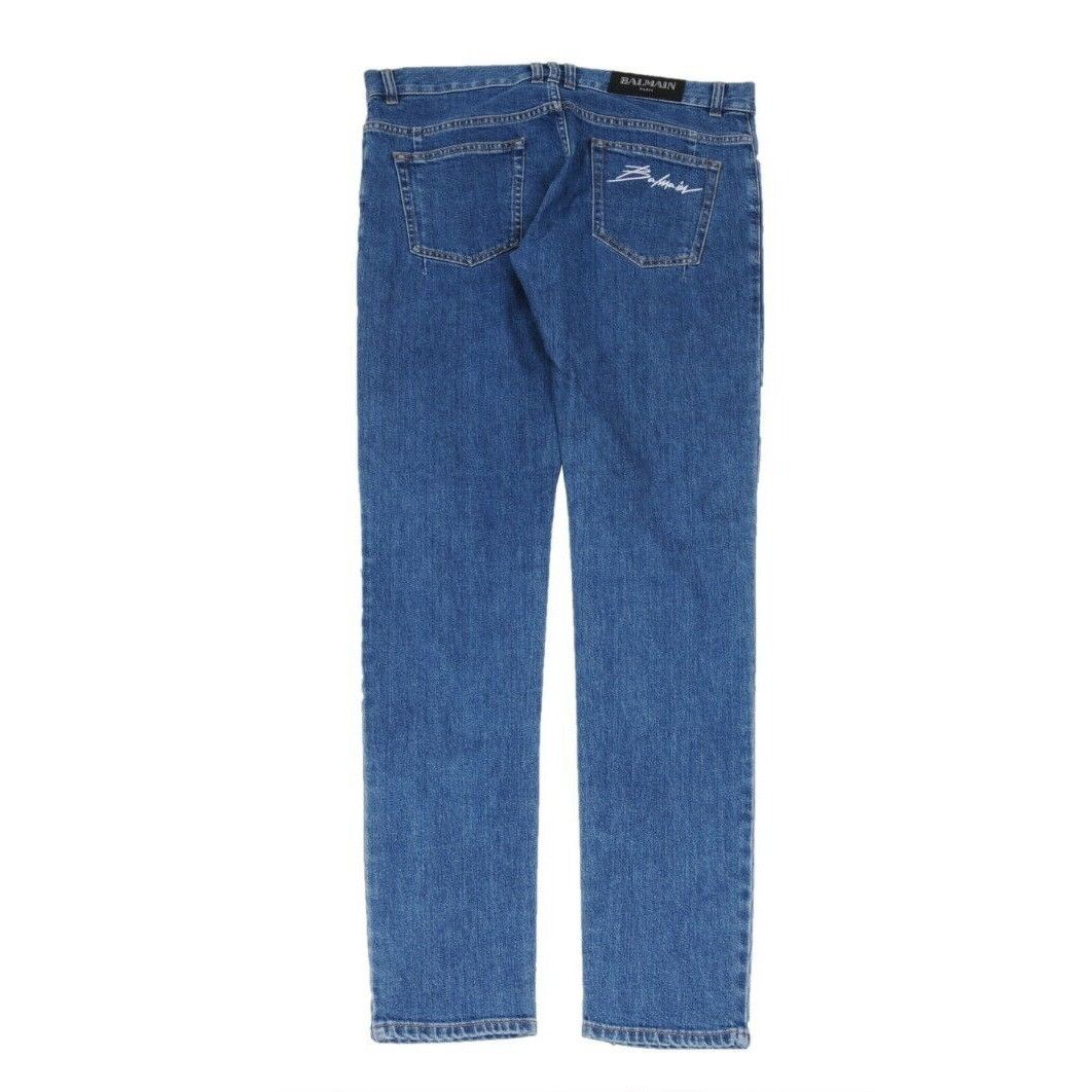 Balmain Slim Jeans Blue Indigo Knee Slashed Denim Size US 33 - 2 Thumbnail
