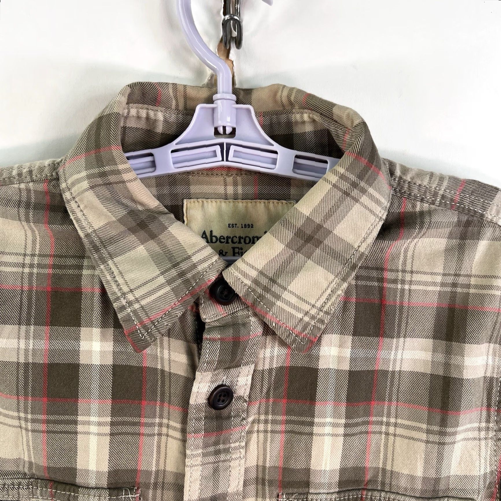Abercrombie & Fitch VINTAGE Abercrombie & Fitch Men's Shirt Long Sleeve Plaid Button-Up Tan Cotton Casual Size L Size US L / EU 52-54 / 3 - 3 Thumbnail