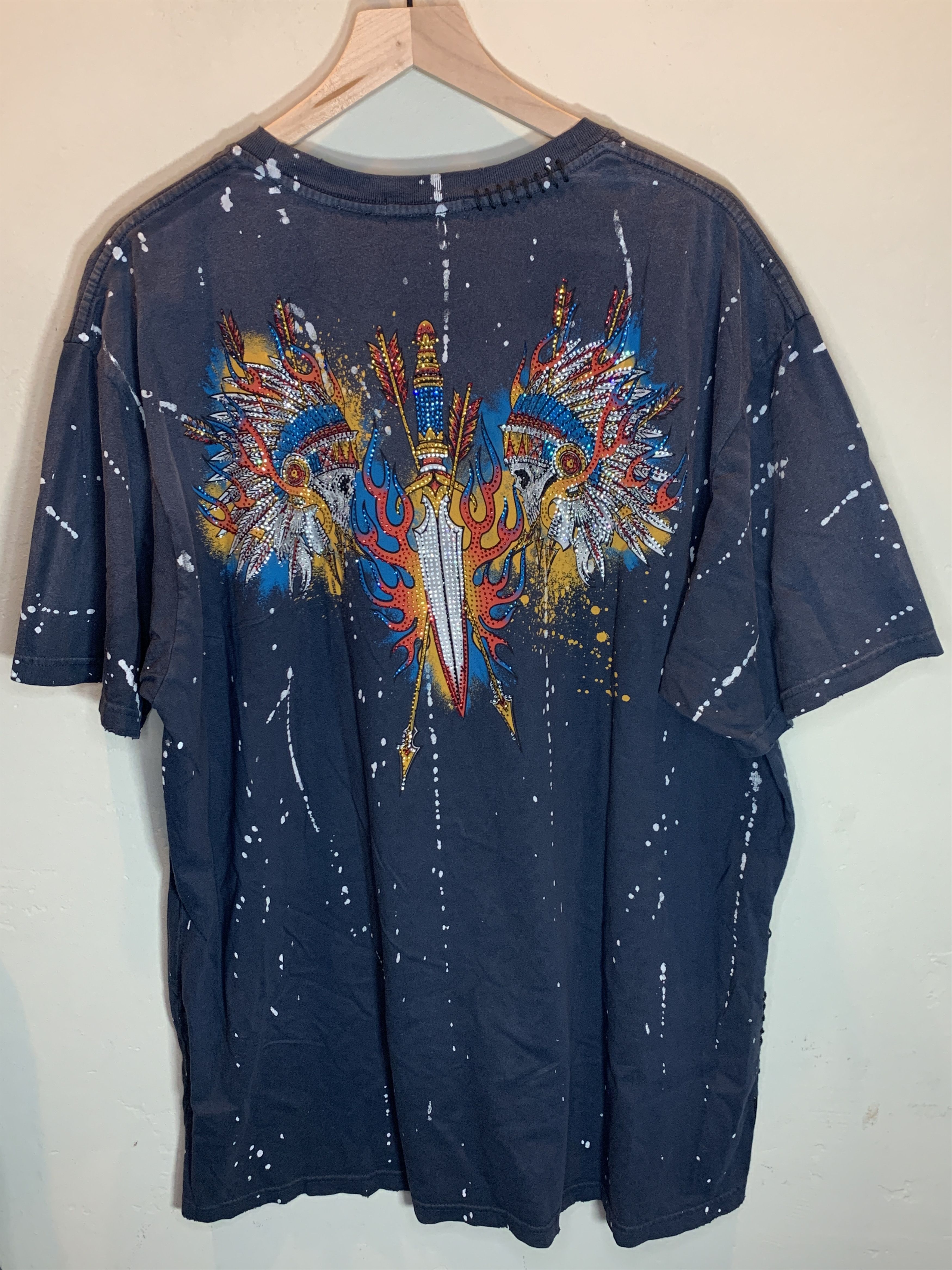 Affliction RARE* New Affliction Black Label Rhinestone Distressed Shirt Size US XXL / EU 58 / 5 - 2 Thumbnail