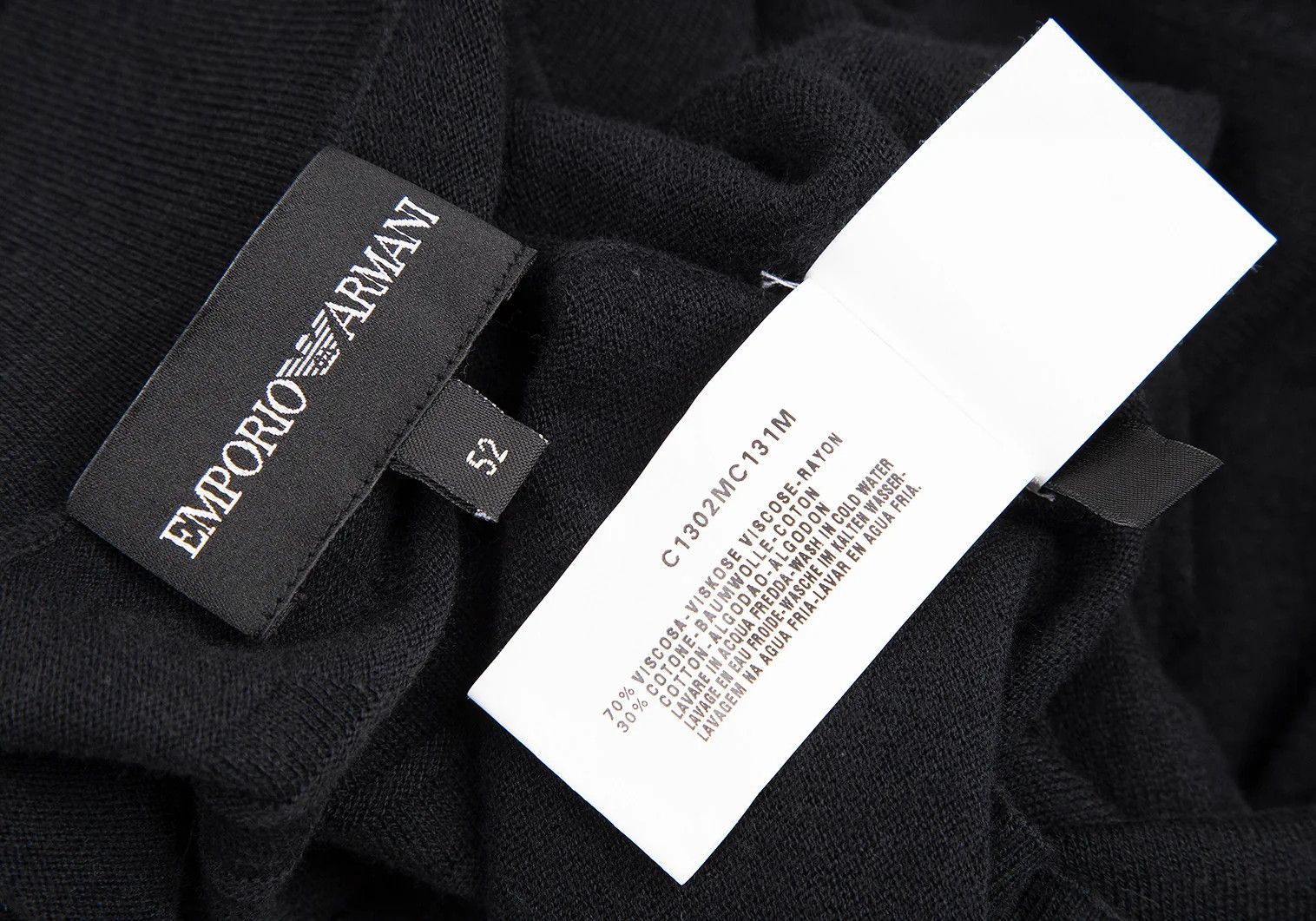 Emporio Armani Back Eagle Slit Neck Knit in Black Size 52 Size US L / EU 52-54 / 3 - 12 Thumbnail