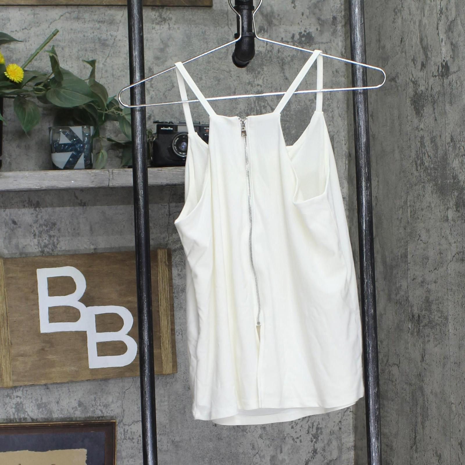 Bar III Nwt Bar Iii Womens Petite Zip Back Top Bright White Ps Size S / US 4 / IT 40 - 2 Thumbnail