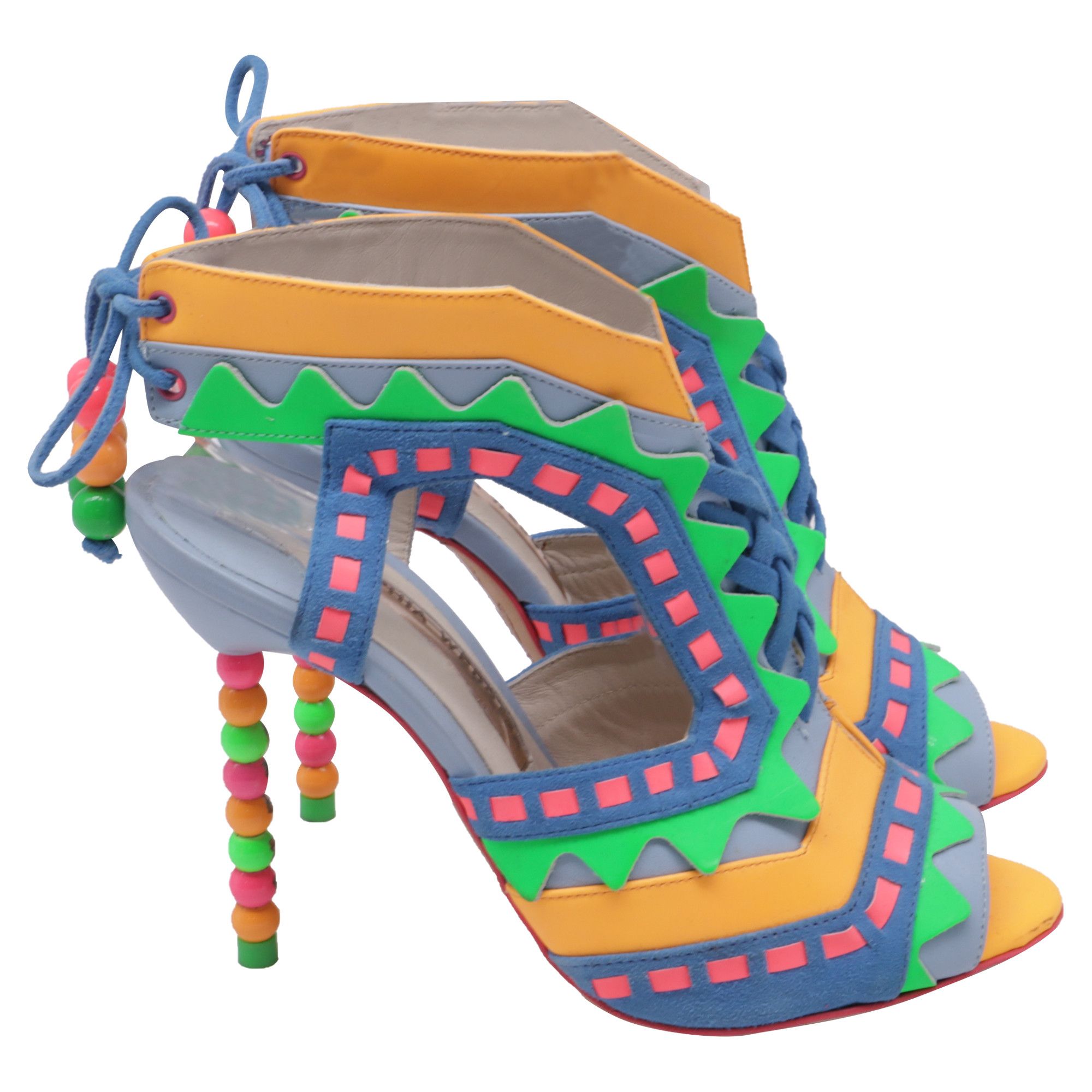 Sophia Webster Sophia Webster Beaded Laced Sandal Heels in Multicolor Leath Size US 8 / IT 38 - 1 Thumbnail