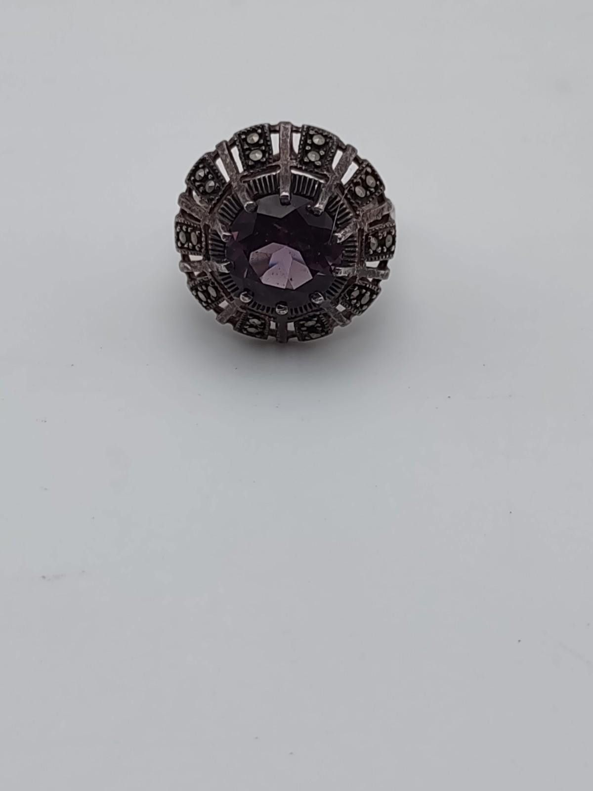 The Unbranded Brand Sterling 925 Amethyst Marcasite Ring Sz 7.25 Size ONE SIZE - 1 Thumbnail