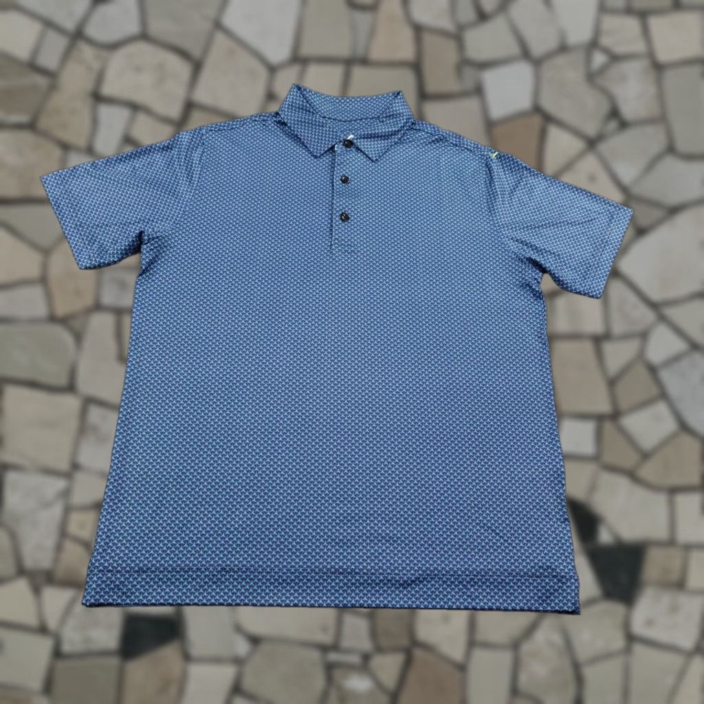Vintage Deolax Polo Shirt Mens M Blue Geometric Print Performance Golf Stretch Flex Shirt Size US M / EU 48-50 / 2 - 1 Thumbnail