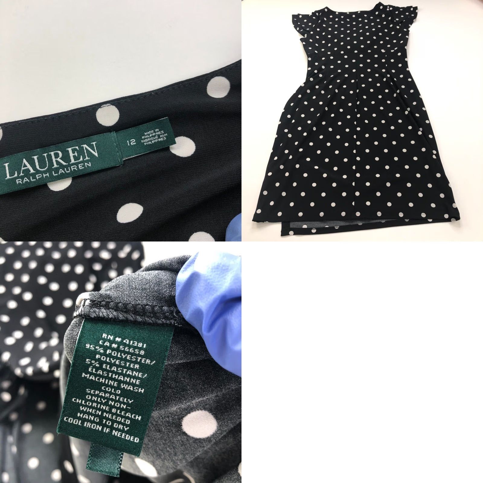 Ralph Lauren Lauren Ralph Lauren V-Neck Faux Wrap Sheath Knee Length Dress Polka Dot 12 Black Womens Sleeveless Casual KS Size XL / US 12-14 / IT 48-50 - 9 Thumbnail