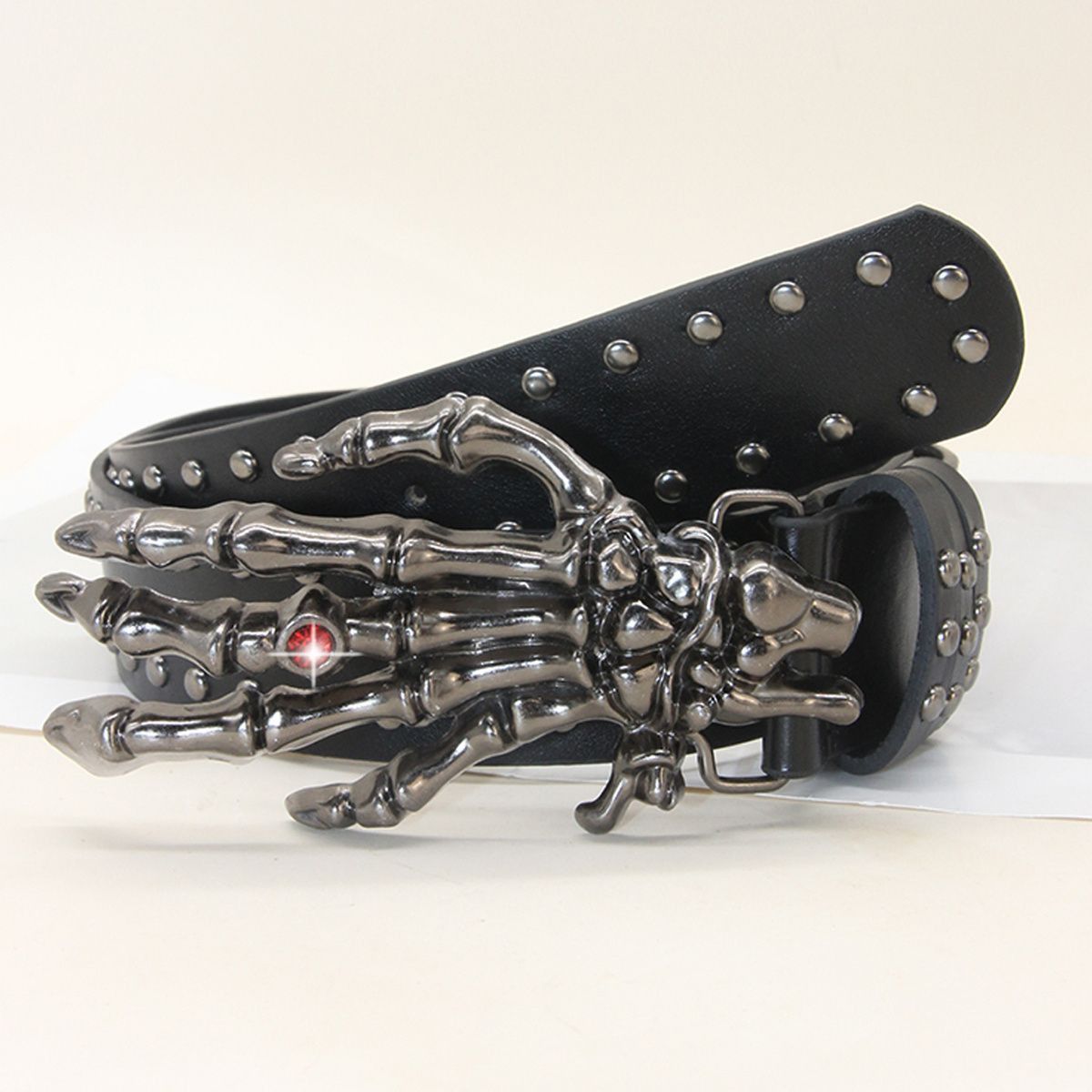 Designer Skull Design Vintage Belt Riveted Belts Menswear Accessories Size ONE SIZE - 6 Thumbnail