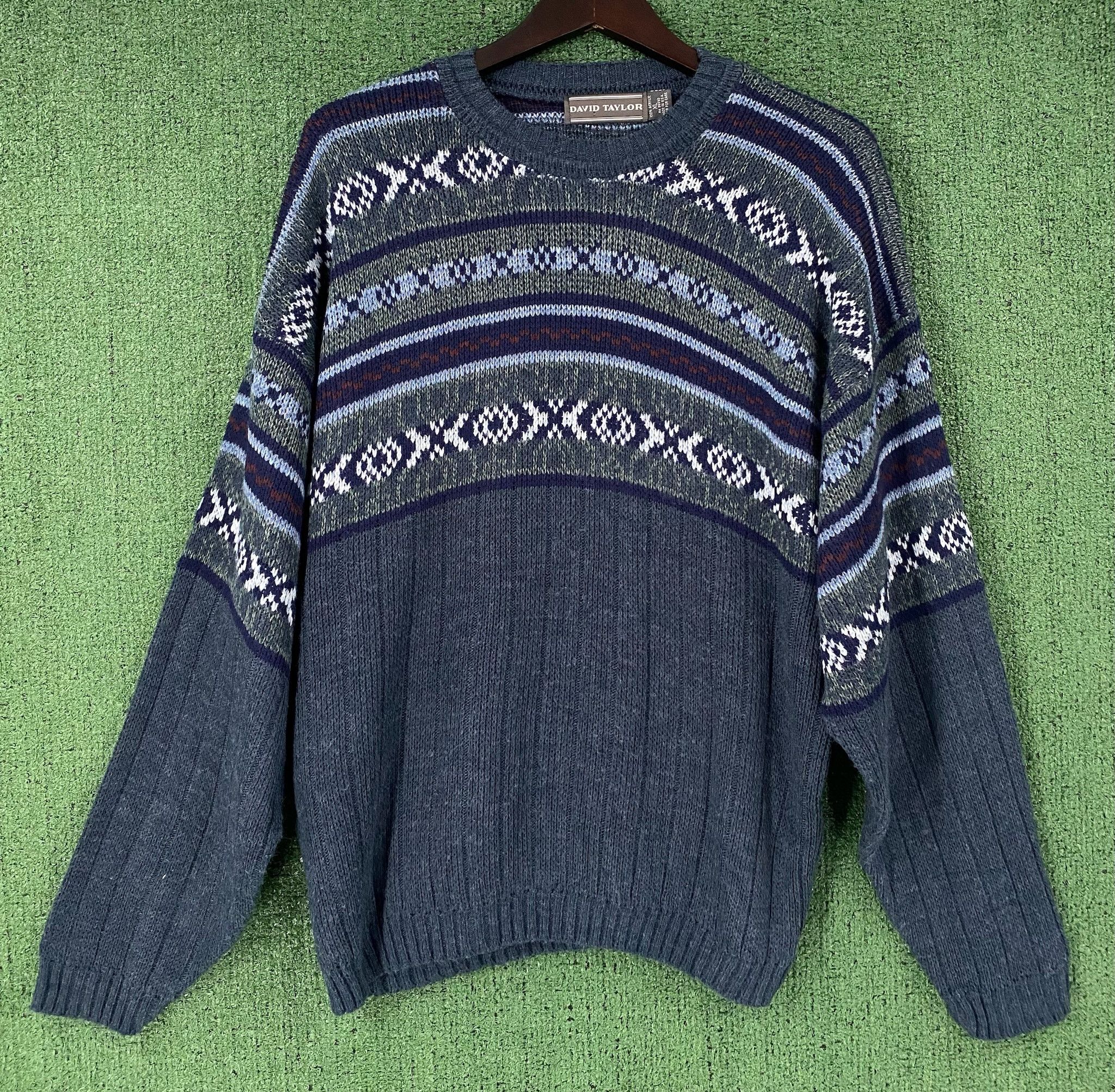 David Taylor 90’s David Taylor Fair Isle Patterned Knit Sweater Mens XL Size US XL / EU 56 / 4 - 1 Thumbnail