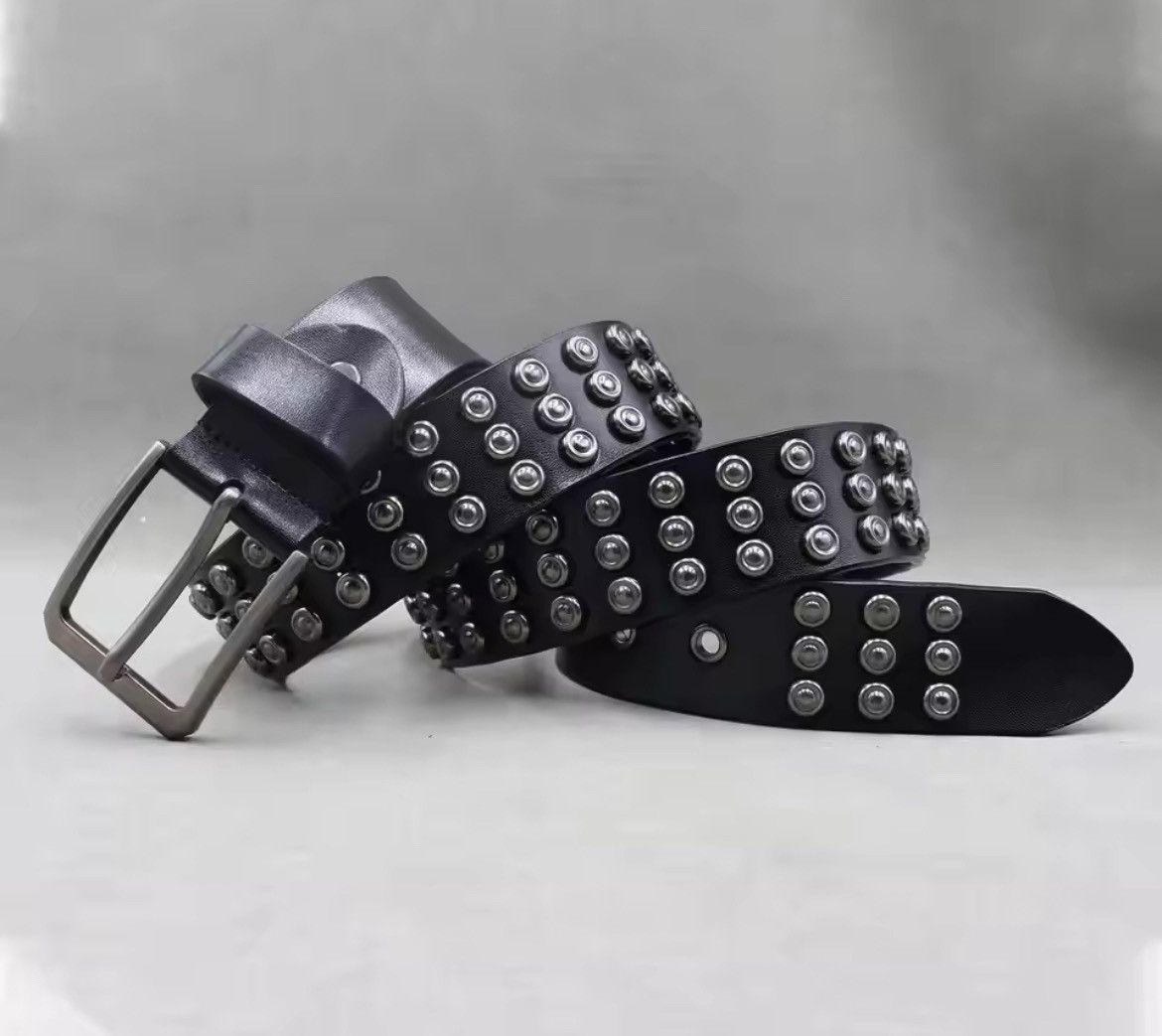Japanese Brand × Vintage Men Round Head Spike Rivet Studded Leather Belt Size ONE SIZE - 4 Thumbnail
