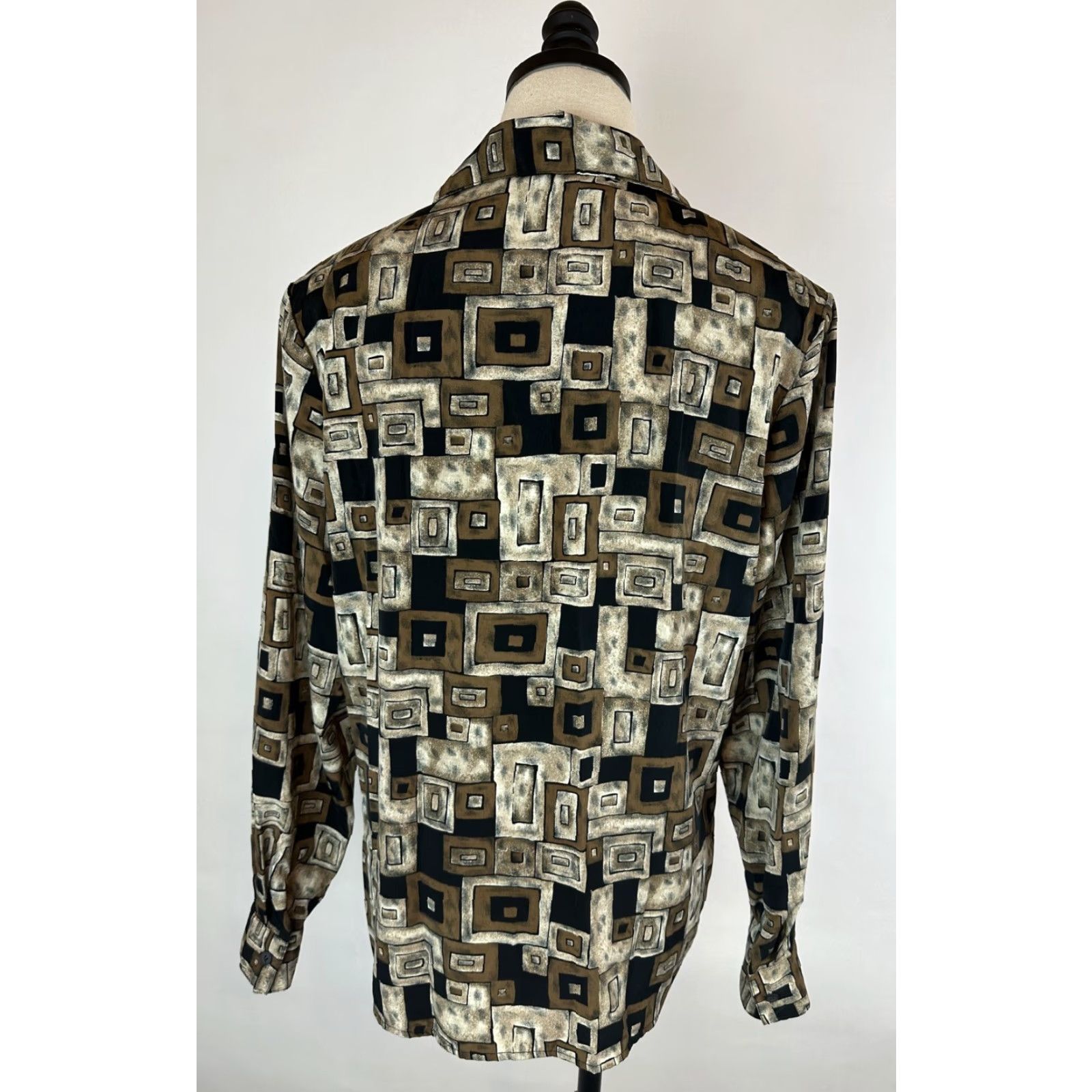 Vintage VINTAGE Notations Geometric Print Shirt Brown 90s Boxy Fit Collared Long Sleeve Blouse Women Medium Size M / US 6-8 / IT 42-44 - 6 Thumbnail