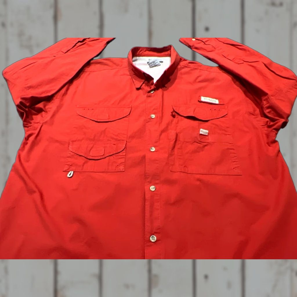 Logo 7 Columbia PFG Fishing Shirt Mens L Red Long Sleeve Button-Down Outdoor Logo Shirt Size US L / EU 52-54 / 3 - 1 Thumbnail
