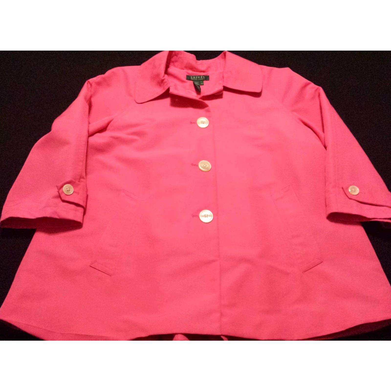 Ralph Lauren Ralph Lauren Womens Jacket Taffeta 3/4 Sleeve Pink Button-Front Polyester Jacket-Coat Size L / US 10 / IT 46 - 2 Thumbnail