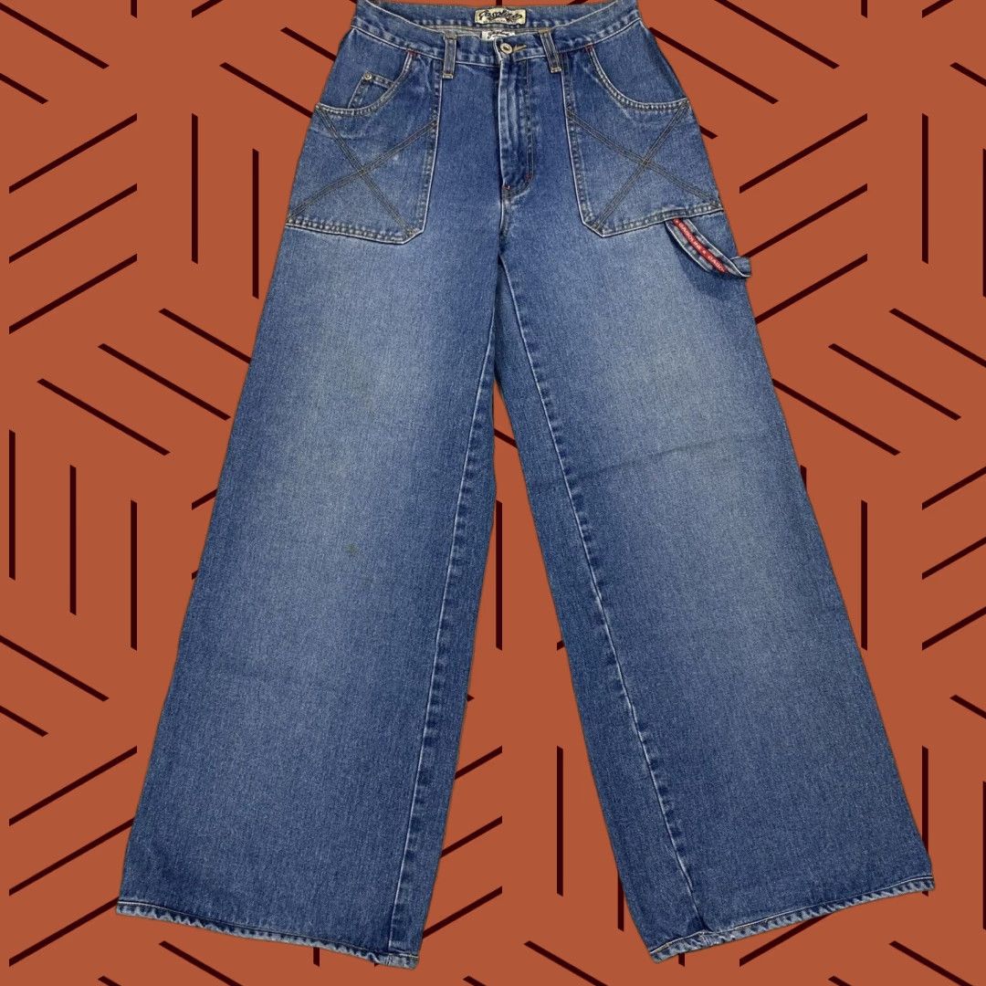 JNCO VINTAGE Gasoline Women Jeans Baggy Wide Leg 90s Denim Spring Summer Fall Winter Rave Cargo Pockets Size 28" / US 6 / IT 42 - 1 Thumbnail