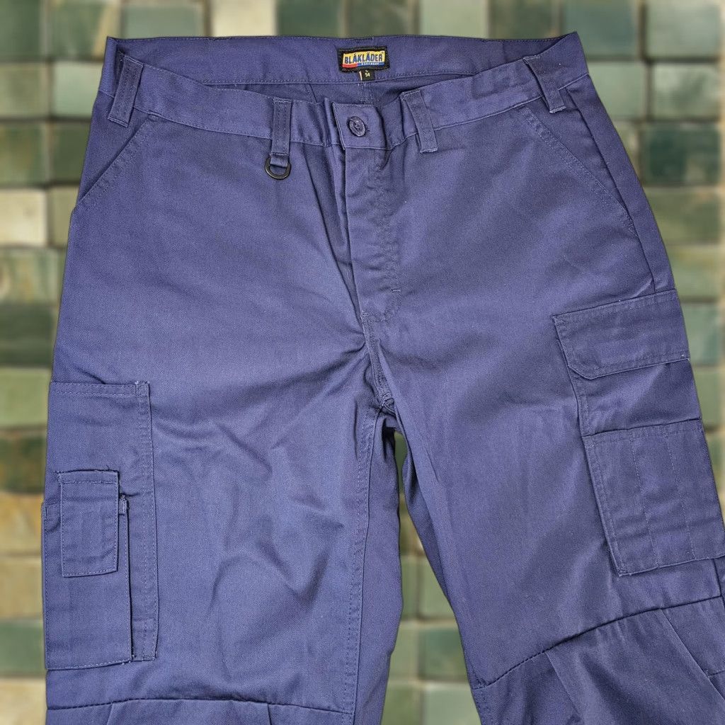 Vintage Blaklader Work Pants Mens 37x32 Blue Cargo Workwear Utility Polyester Cotton Pants Straight Leg 65/35 Pockets Logo Size US 37 - 1 Thumbnail