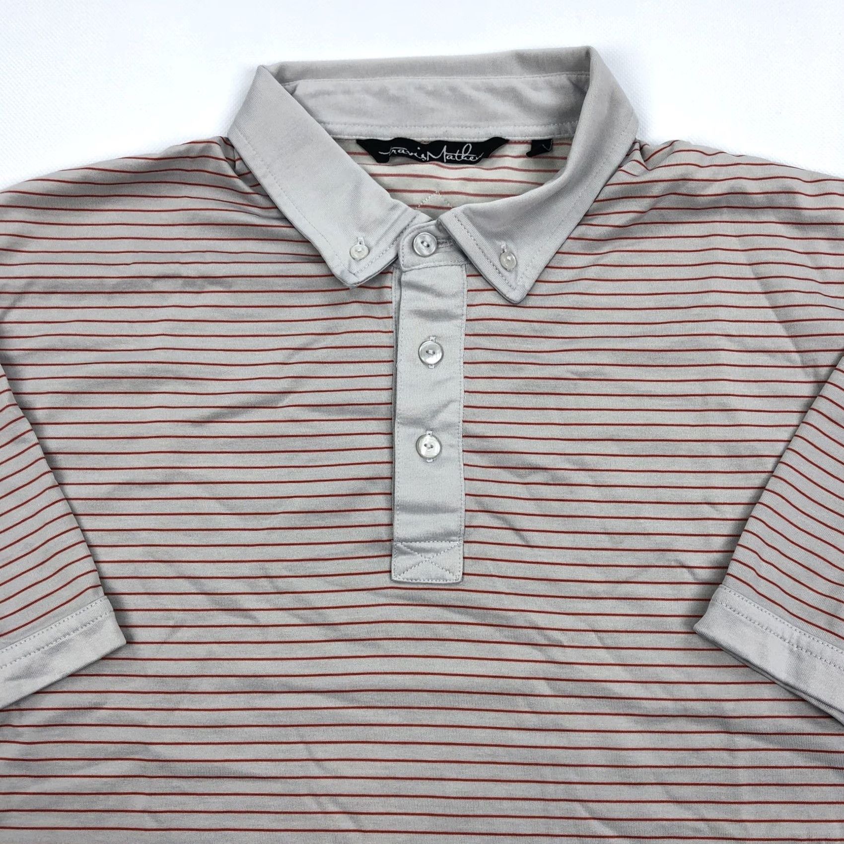 TravisMathew Travis Mathew Polo Shirt Striped Short Sleeve Button-Down Men L Gray Red, Golf, Casual, Knit, Embroidered Logo Size US L / EU 52-54 / 3 - 2 Thumbnail