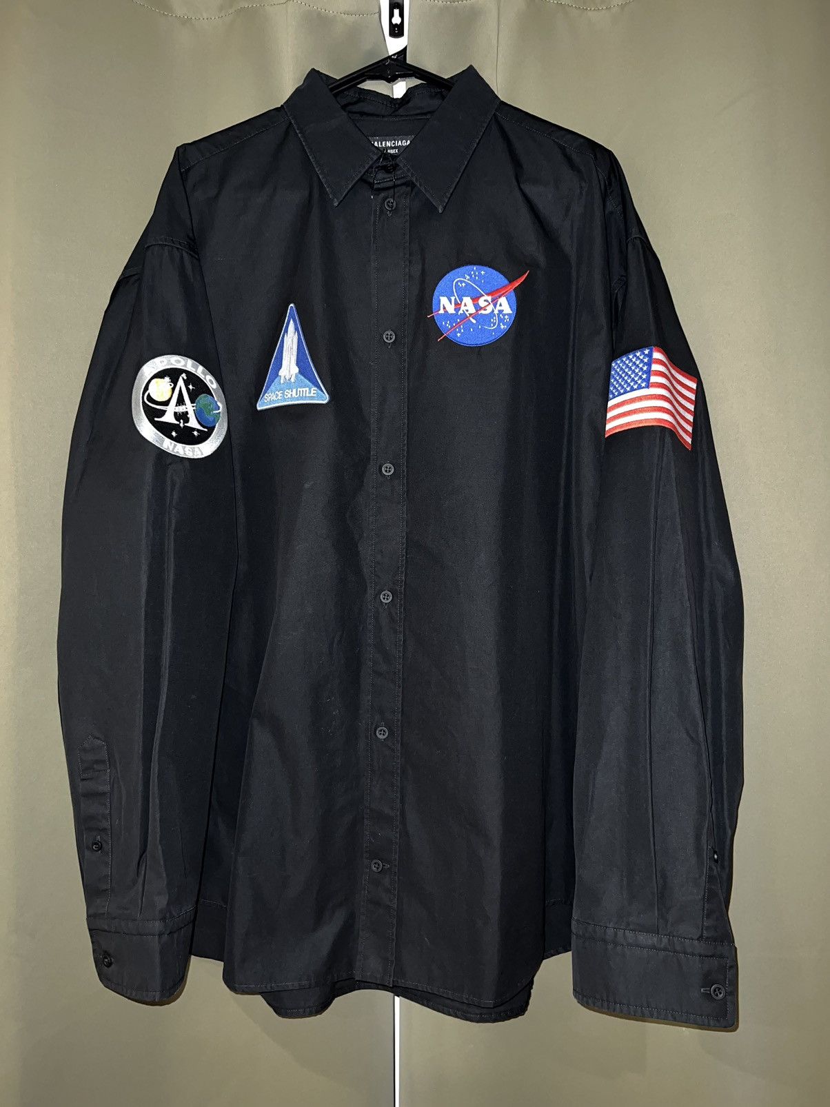 image of Balenciaga Nasa Poplin Button Shirt in Black, Men's (Size 2XL)