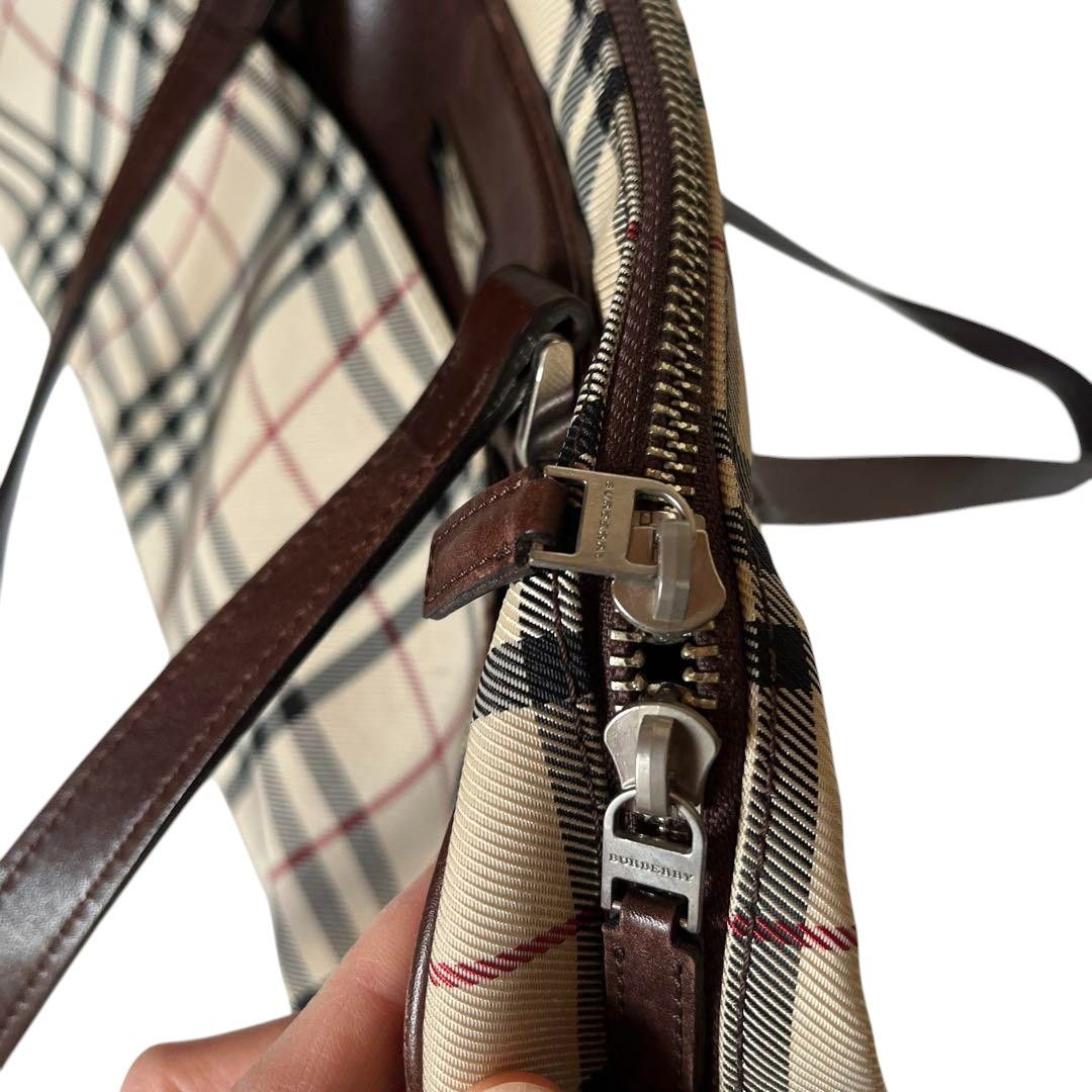 Burberry Burberry - Nova Check Beige Brown Leather Handbag Boston Size ONE SIZE - 6 Thumbnail