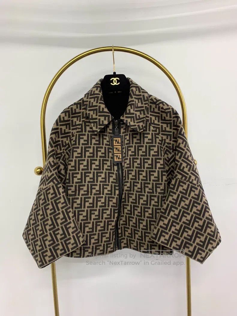 Fendi Fendi Double-Sided Bat Sleeve Wool Jacket, One Side Monogr Size XXS / US 00 / IT 34 - 1 Thumbnail