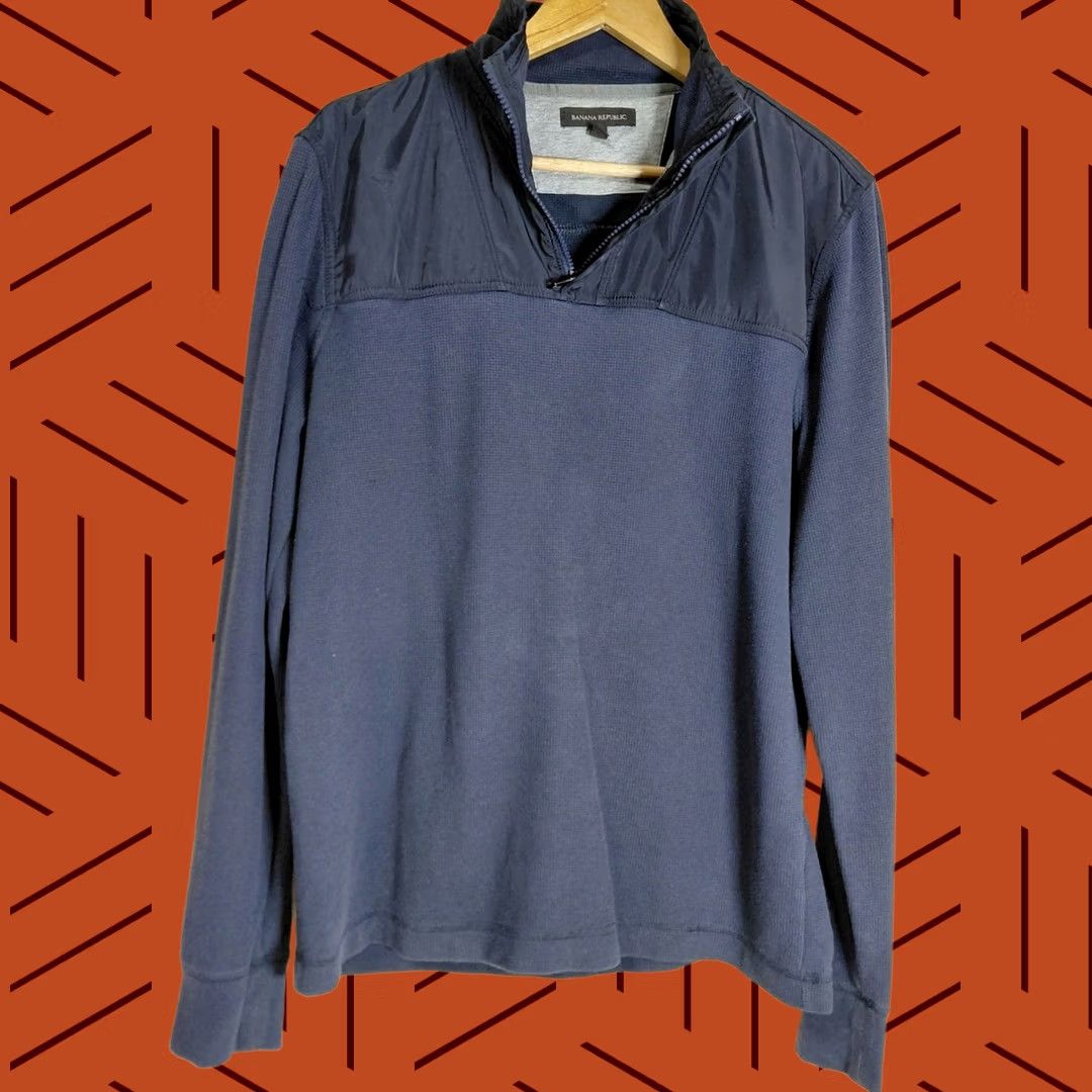 Banana Republic Banana Republic Top Mens L Blue Knit Pullover Long Sleeve Solid Collared Size Size US L / EU 52-54 / 3 - 1 Thumbnail