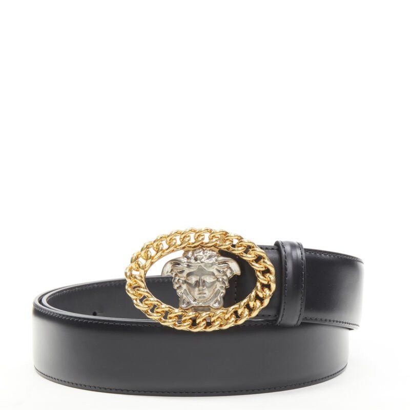 Versace new VERSACE Runway Medusa gold chain silver buckle leather belt 110cm 42-46" Size ONE SIZE - 1 Thumbnail