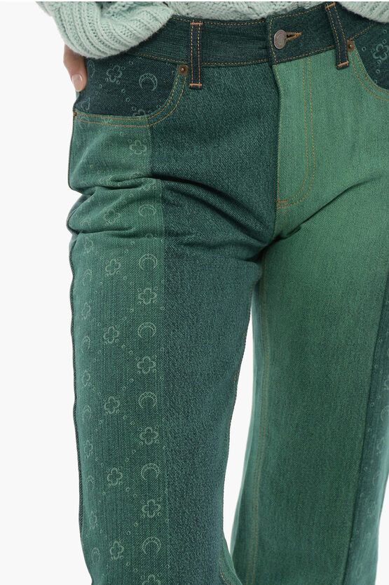 Marine Serre og1mm0724 Patchwork Effect Regular Jeans in Green Size 27" / US 4 / IT 40 - 3 Thumbnail