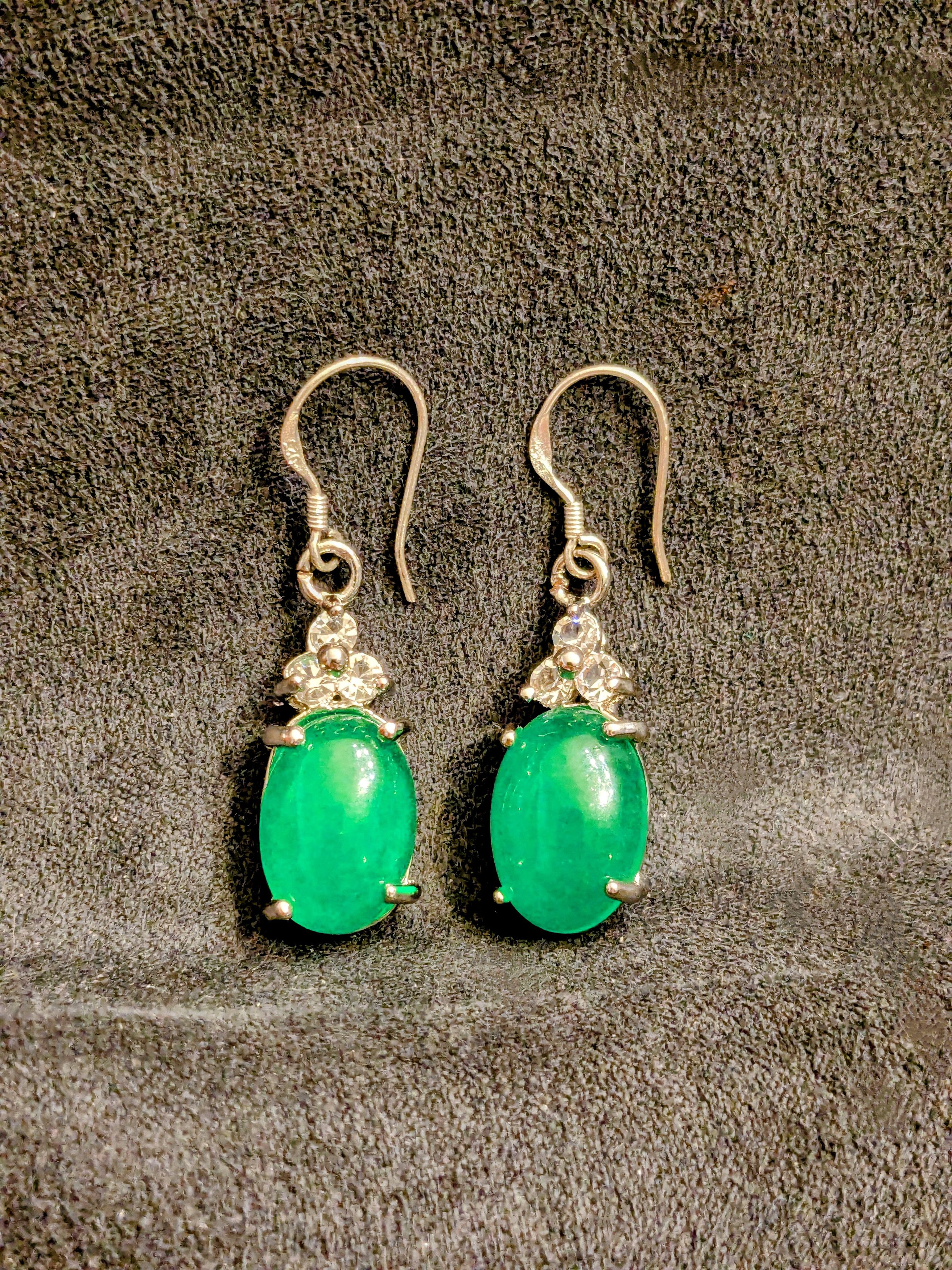 Designer Green Sapphire w/Rhinestones Ring+2 Jade Earring Jewelry Set Size ONE SIZE - 4 Thumbnail