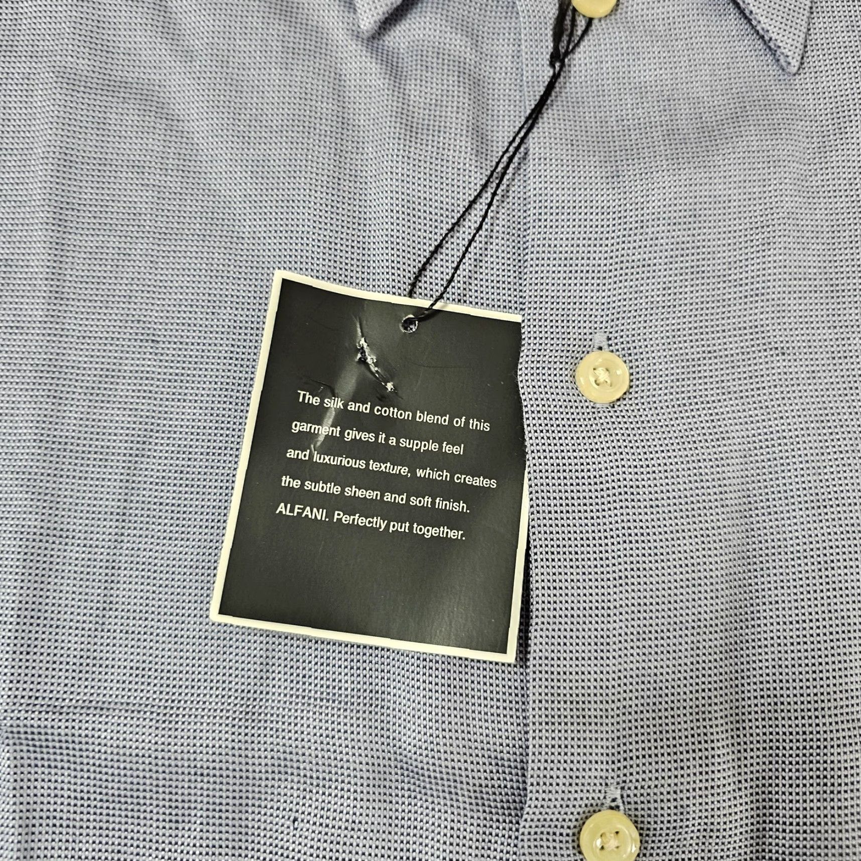 Alfani Alfani Dress Shirt Mens L 17 34/35 Blue Check Silk Cotton Long Sleeve Barrel Cuff Neck 17-34/35 Shirt Mens Regular Size 42R - 5 Thumbnail