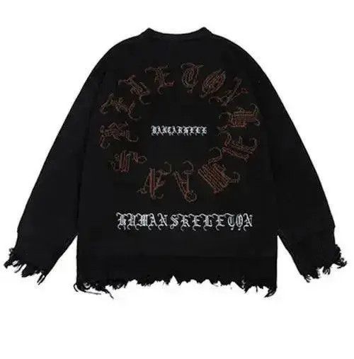 VIBE Distressed Gothic Skeleton Print Knitwear Size US XL / EU 56 / 4 - 3 Thumbnail