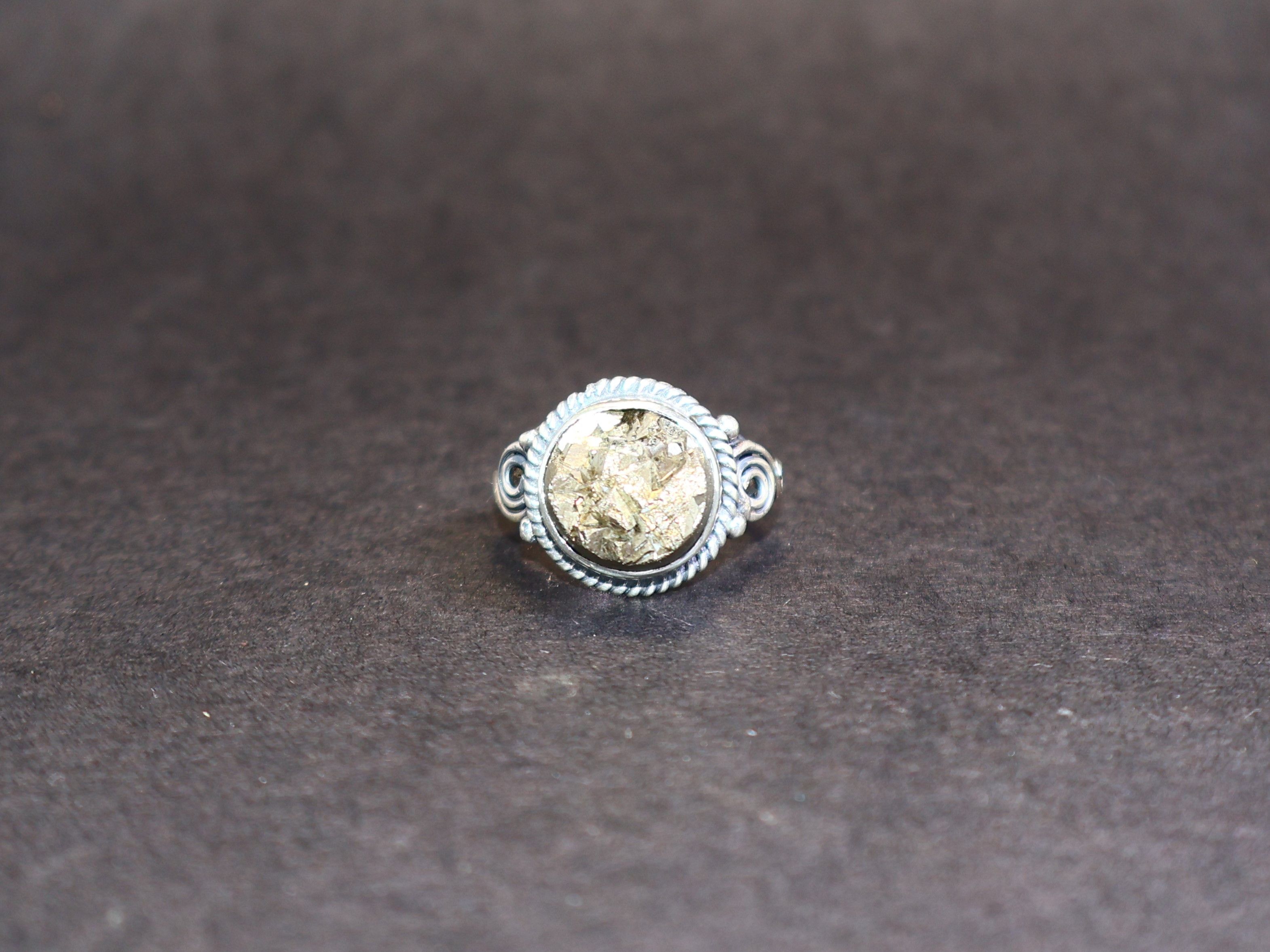Handmade Pyrite ring, Round ring, Sterling Silver Handmade Gemstone Size ONE SIZE - 2 Thumbnail