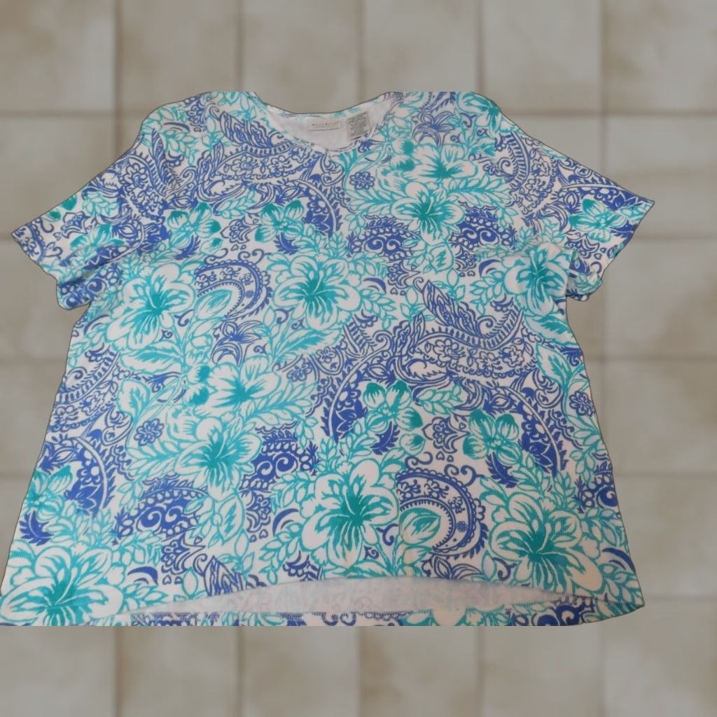 Vintage White Stag Blouse Womens 22W Plus Pullover Crew Neck Short Sleeve Polyester Rayon Geometric Ruffle Stretch Casual Classic Vintage: No (if included) Size 3XL / US 20-22 - 1 Thumbnail