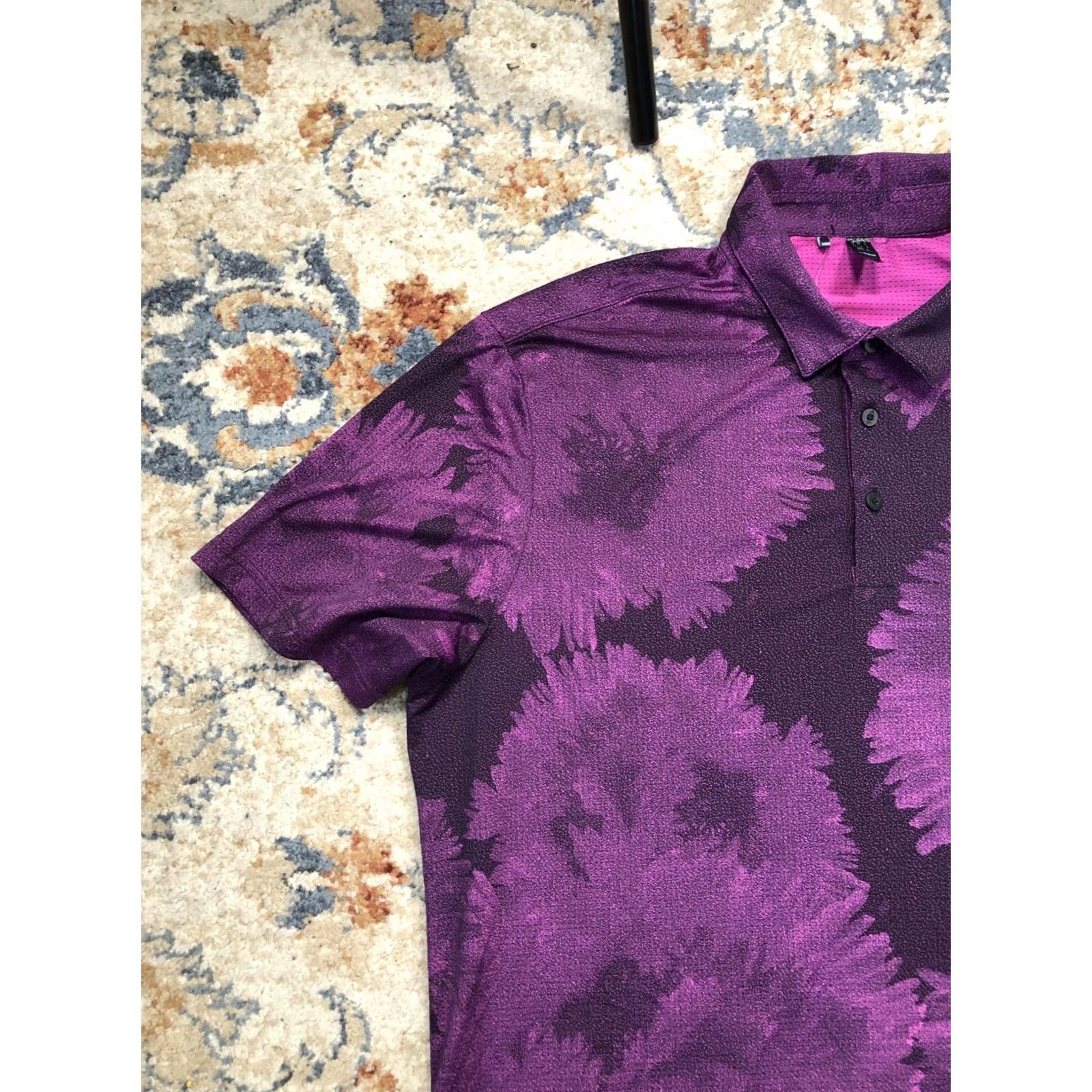Adidas Adidas Polo Shirt Mens XL Purple Floral Print Golf Performance Short Sleeve Size US XL / EU 56 / 4 - 3 Thumbnail