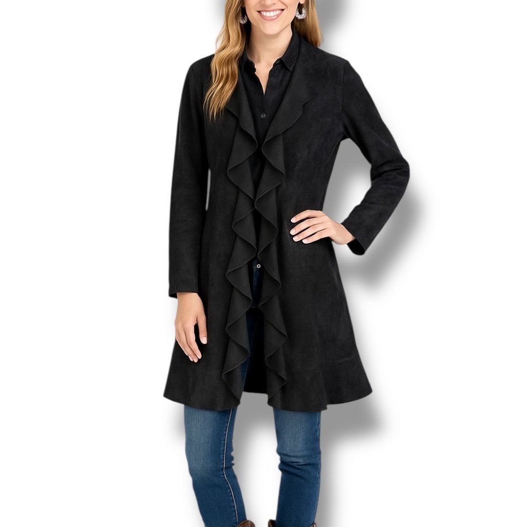 Scully Vintage Scully Black Suede Leather Ruffle Coat Jacket Small Size S / US 4 / IT 40 - 14 Thumbnail