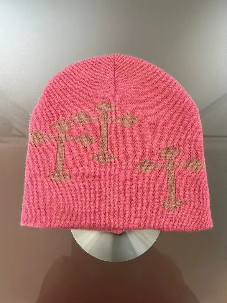 image of Vintage Gothic Cross Beanie (Bubble Gum Pink), Men's